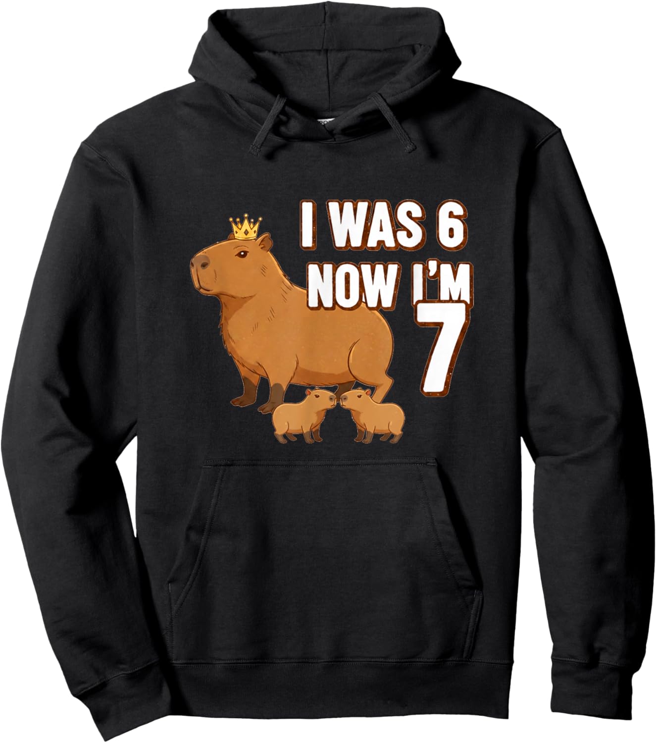 Capybara I was 6 Now I'm 7 Birthday Seven Years Old Bday Kid Hoodie - Hoodie | Black