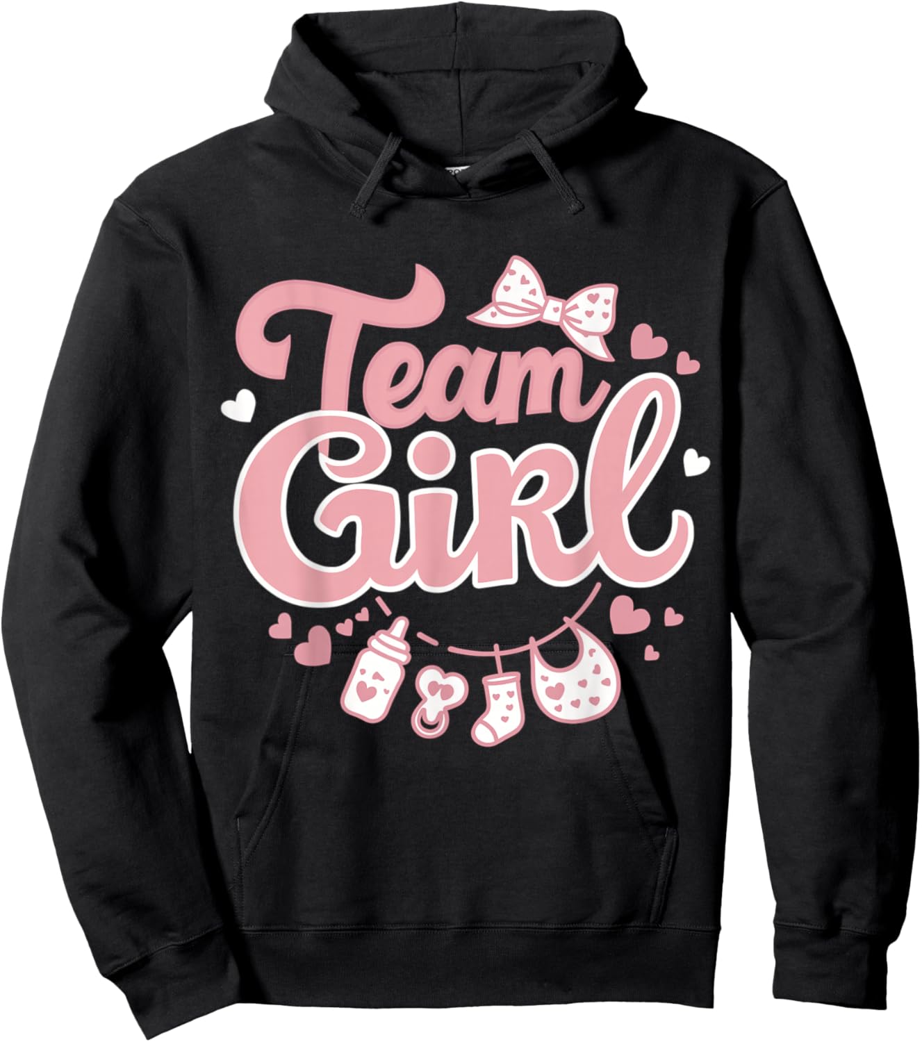 Gender Reveal Party Team Girl Baby Announcement Hoodie - Hoodie | Black
