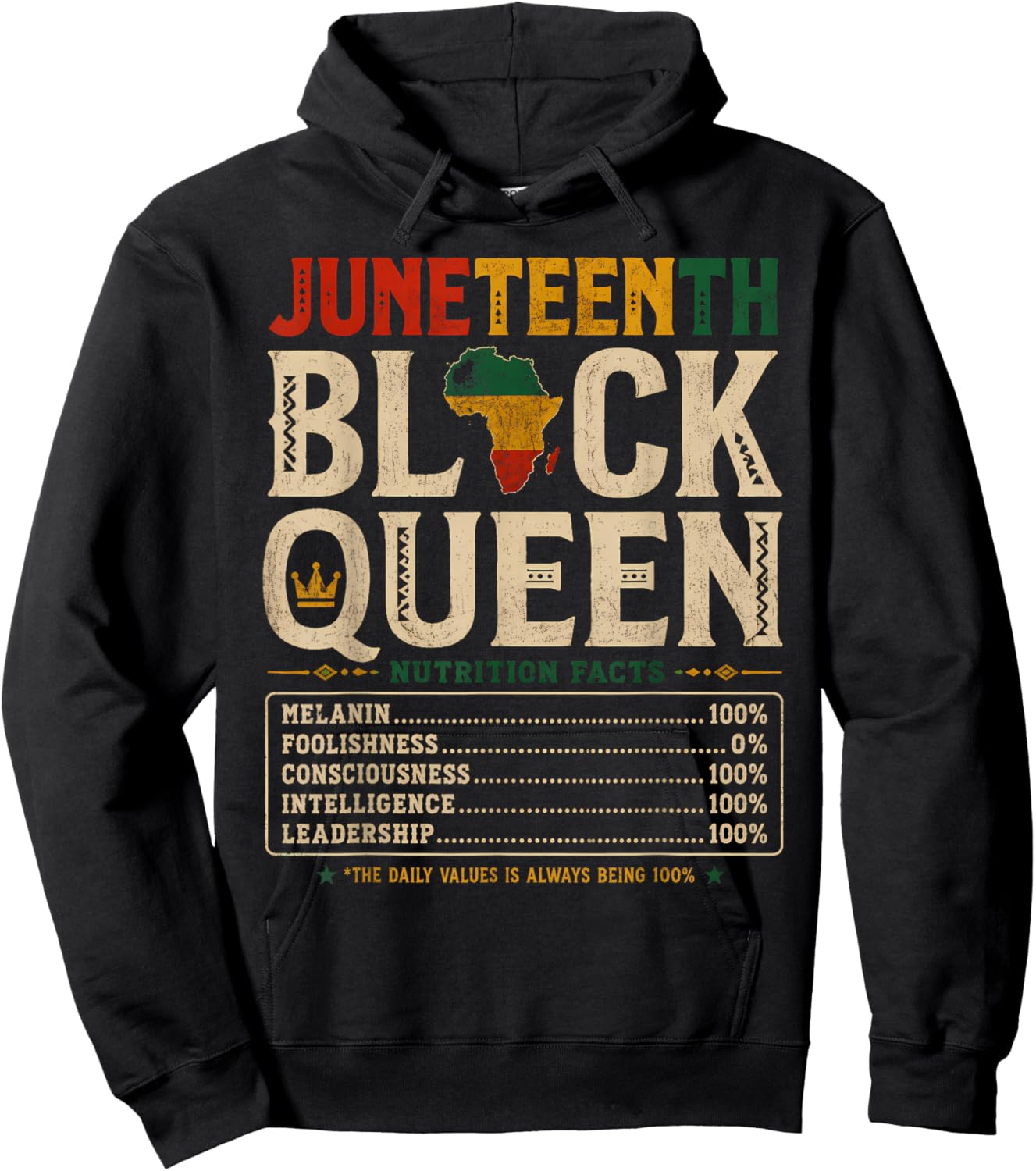 Juneteenth 1865 Black Women Queen Nutrition Facts African Hoodie - Hoodie | Black