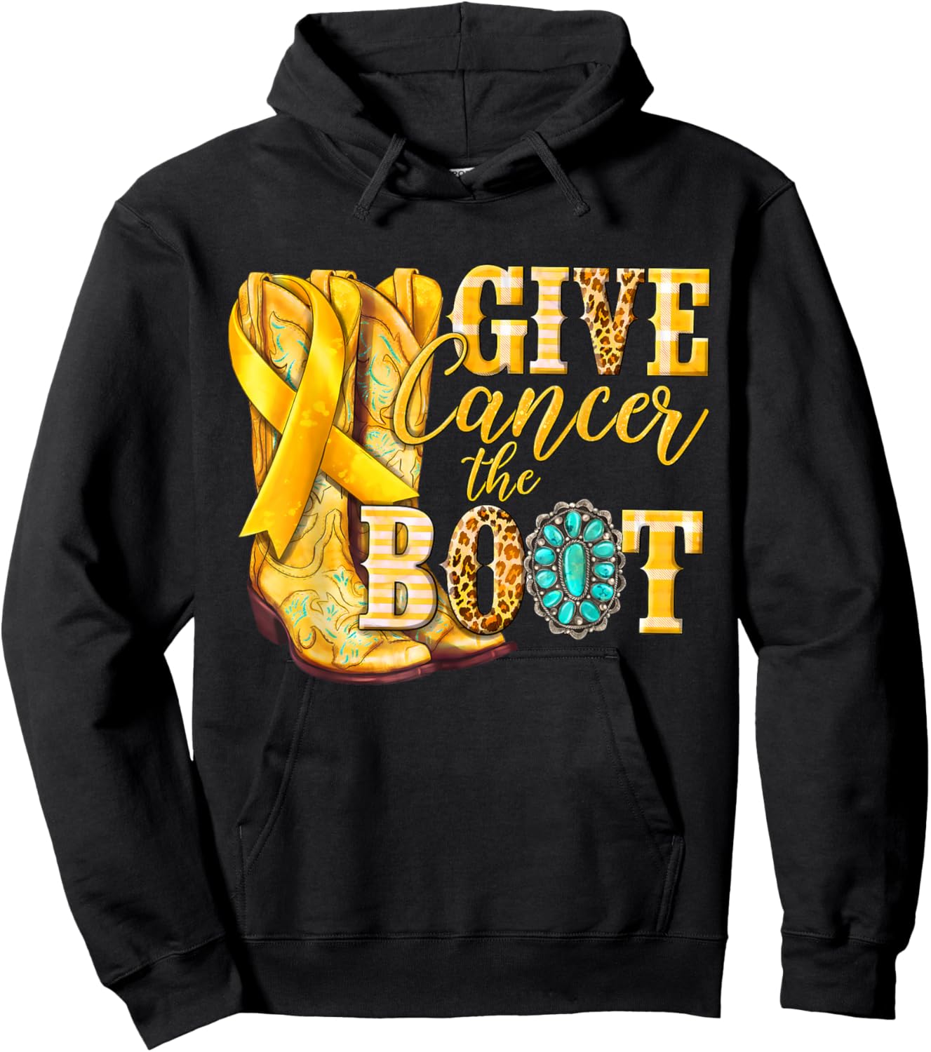 Gold Ribbon Give Cancer The Boot Childhood Cancer Awareness Hoodie - Hoodie | Black