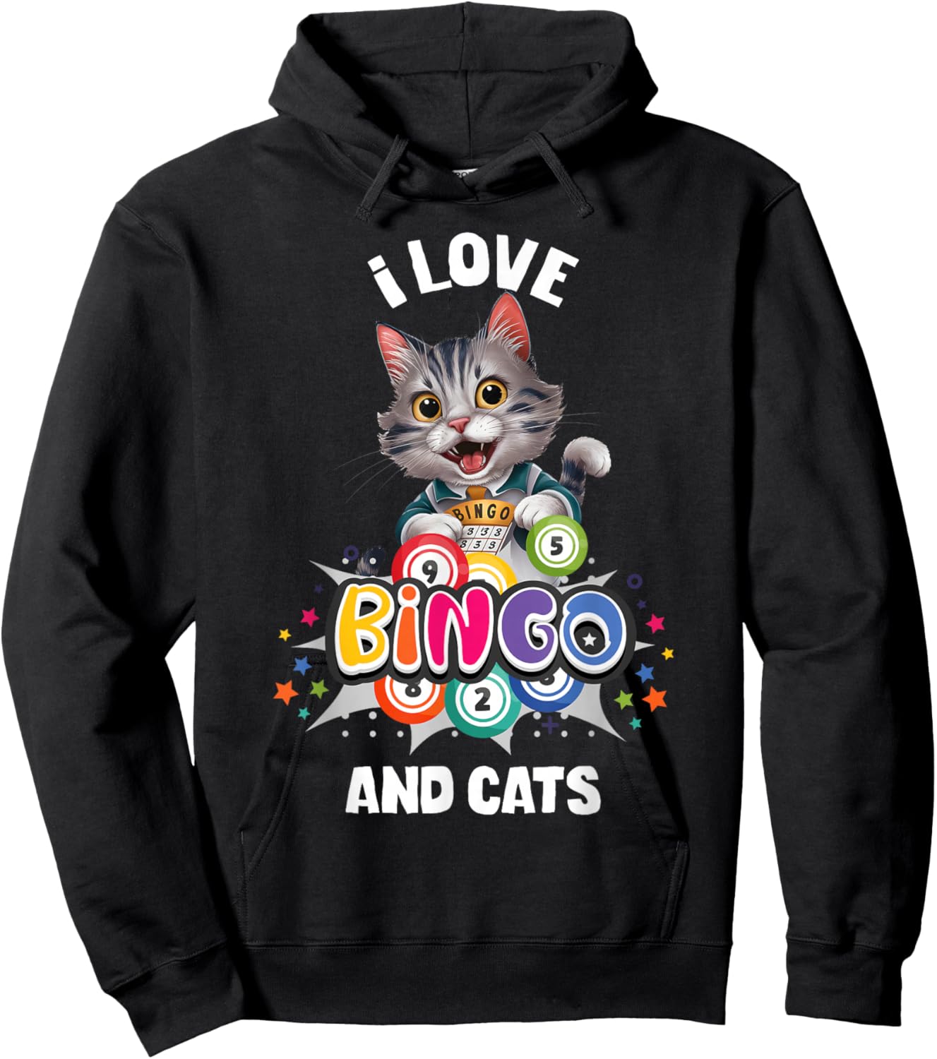 I Love Bingo And Cats Cat Lover Gambling Bingo Squad Hoodie - Hoodie | Black