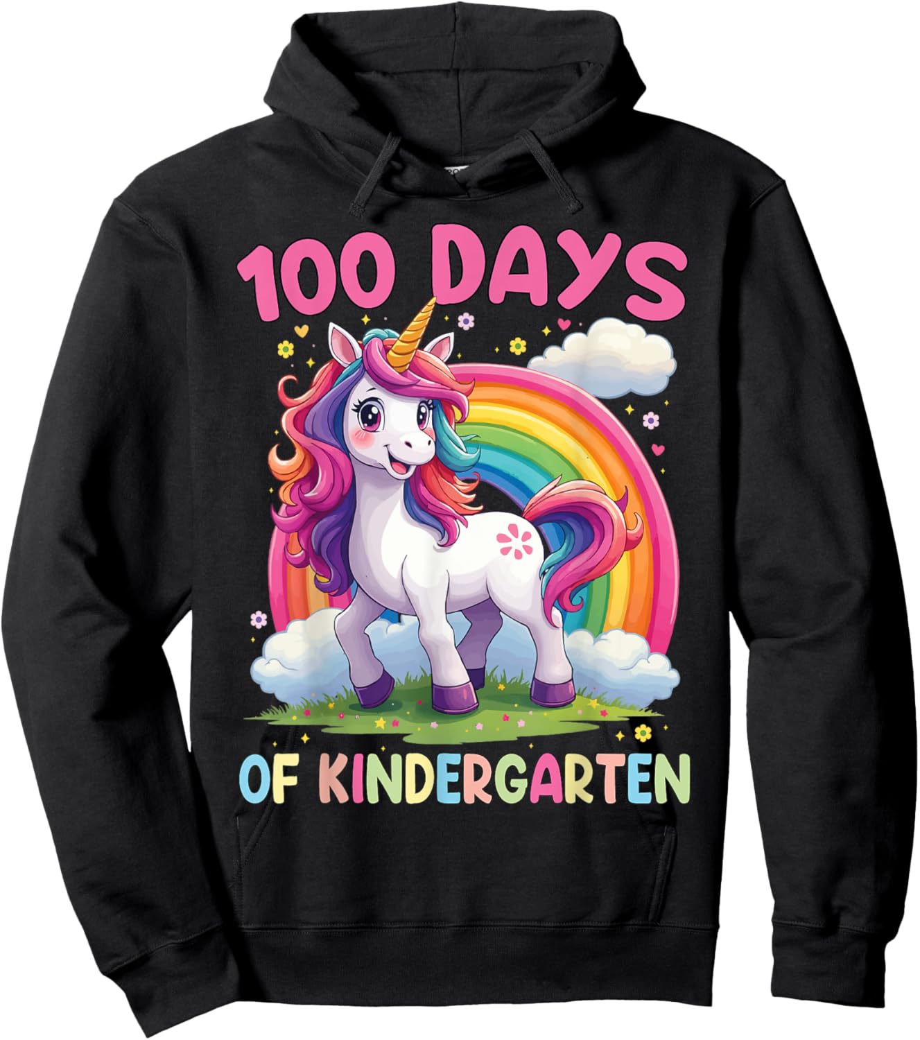 I Survived 100 Days Of Kindergarten 100th Day Unicorn Girls Hoodie - Hoodie | Black