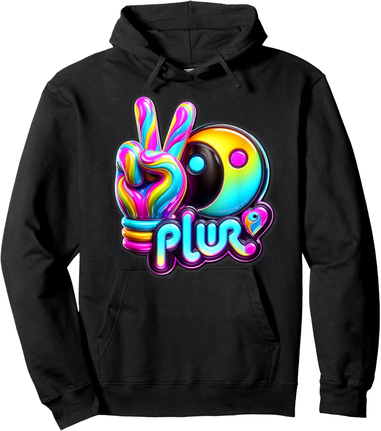 PLUR EDC EDM Rave Dance Music Kandi Vibes Techno Electronic Hoodie - Hoodie | Black