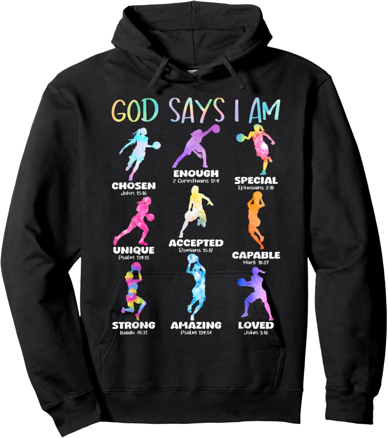 God Says I Am Christian Girls Teens Kids Basketball Tie Dye Hoodie - Hoodie | Black