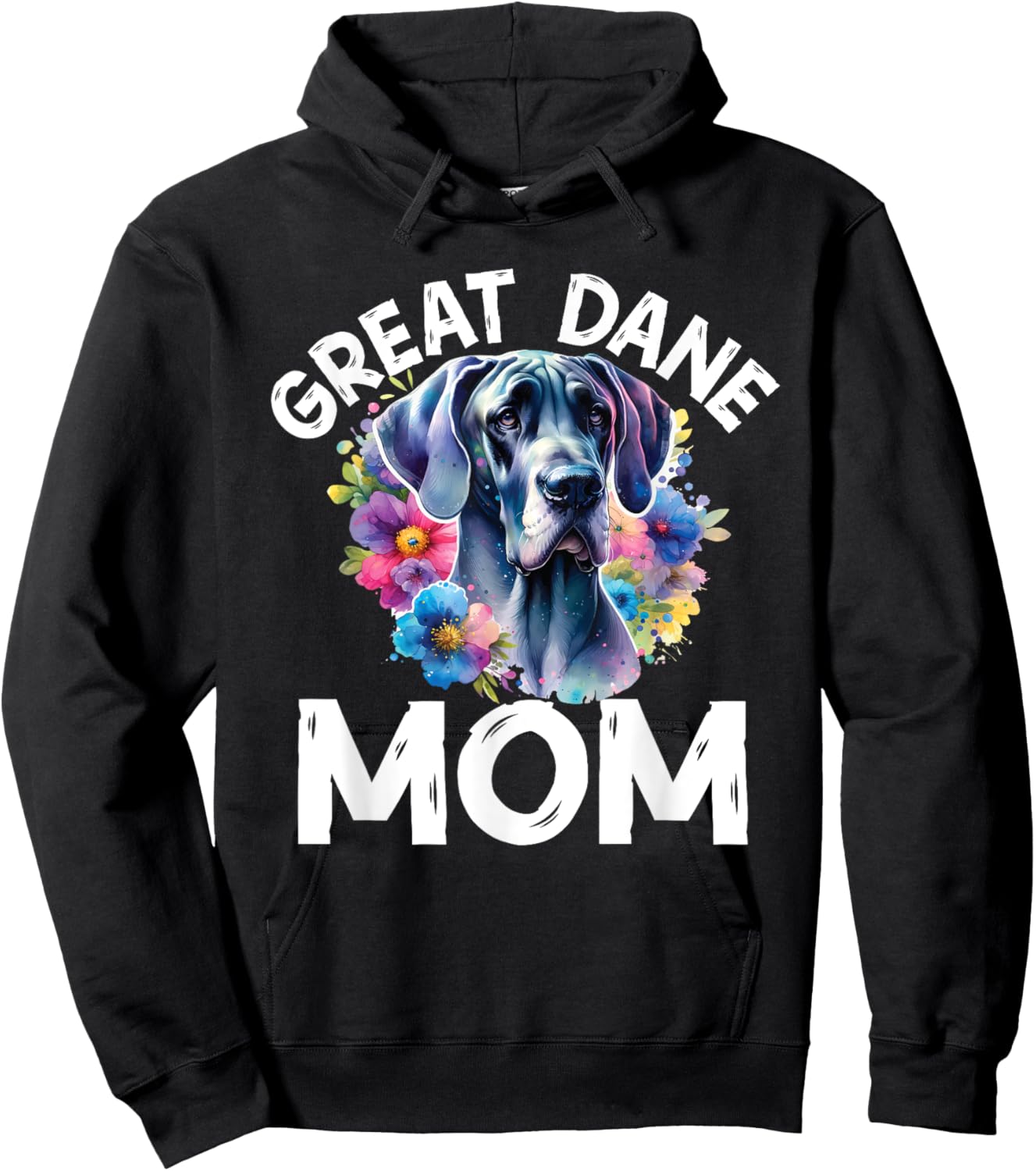 Watercolor Dog Mama Floral Great Dane Lovers Mother's Day Hoodie - Hoodie | Black