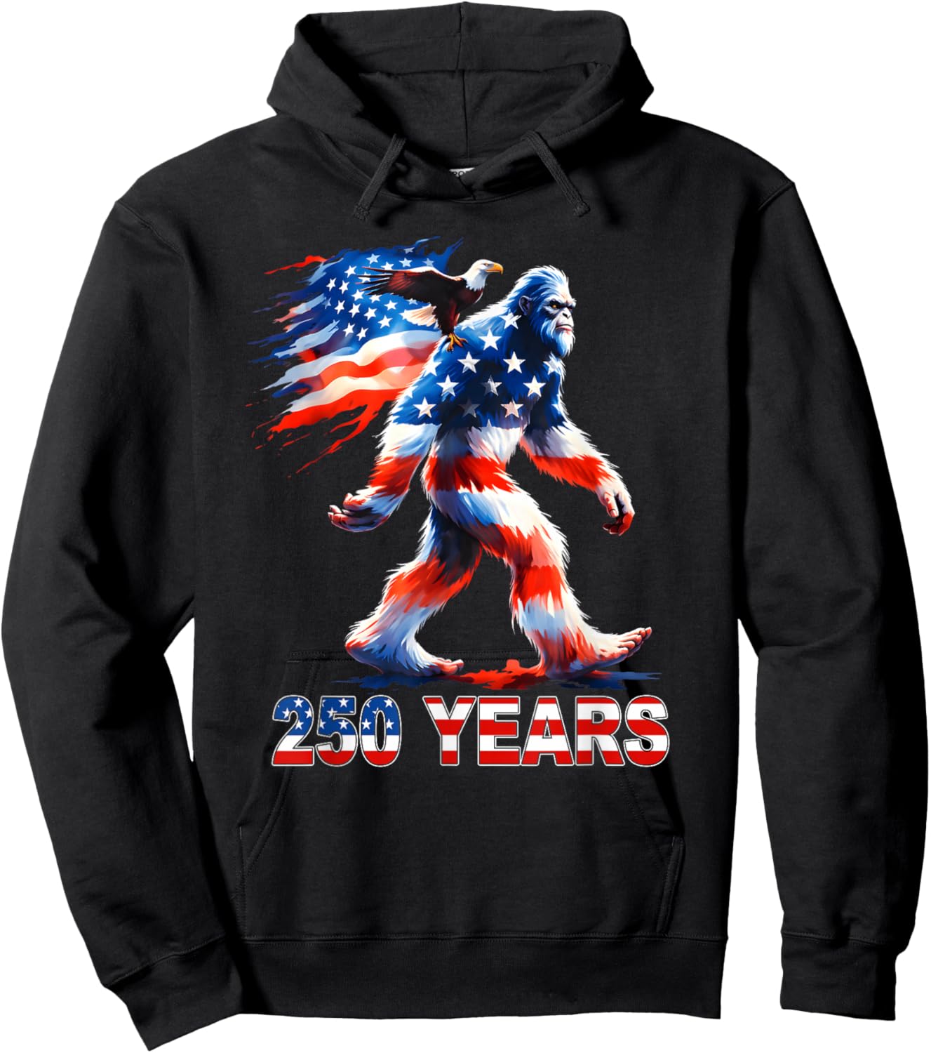 Bigfoot Rock and Flag 250 Years 1776-2026 250th Birthday Hoodie - Hoodie | Black