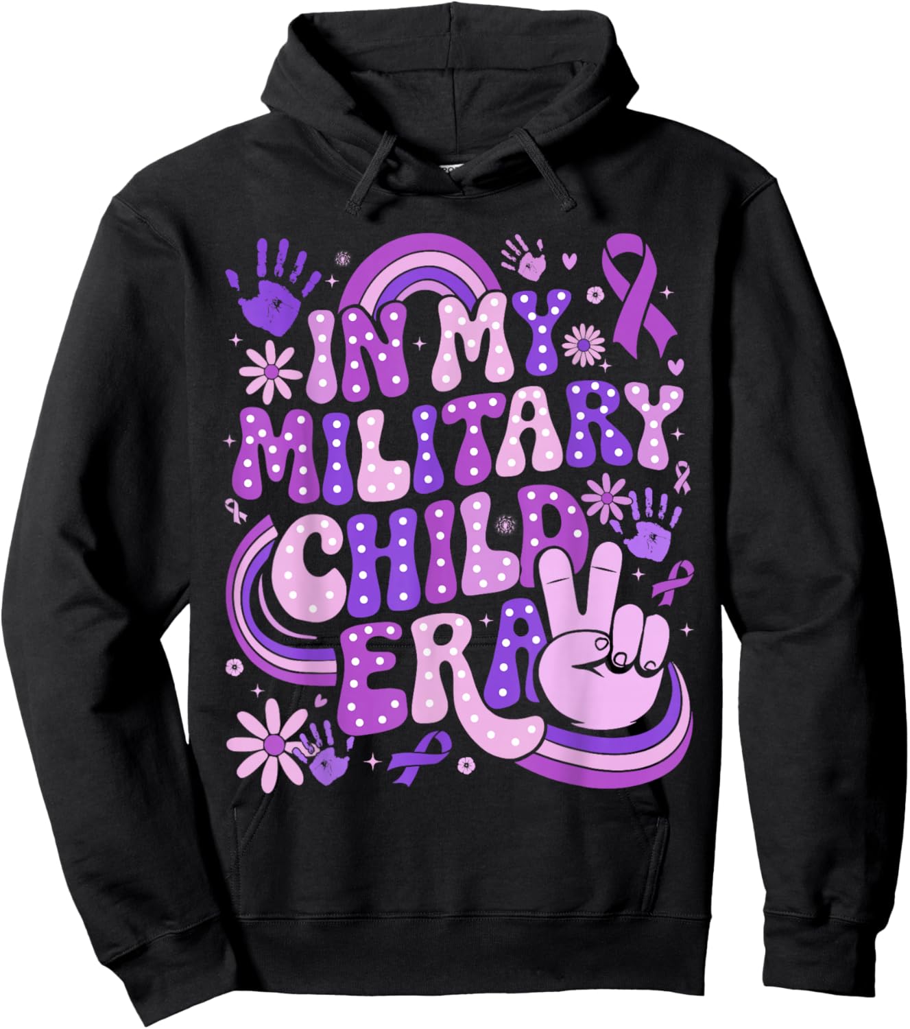 in My Military Child Era Groovy Purple Up for Military Kids Hoodie - Hoodie | Black