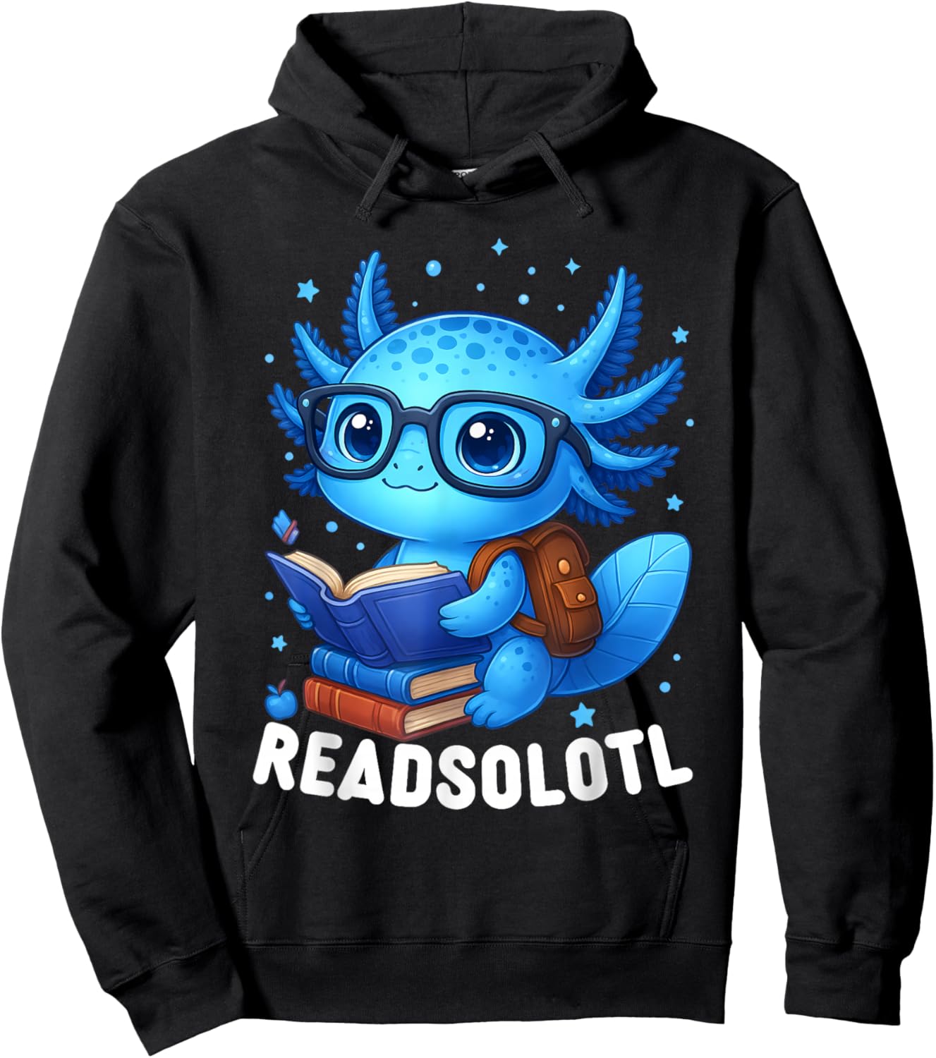 Readsolotl Blue Kawaii Axolotl Book Lover Funny Reading Hoodie - Hoodie | Black