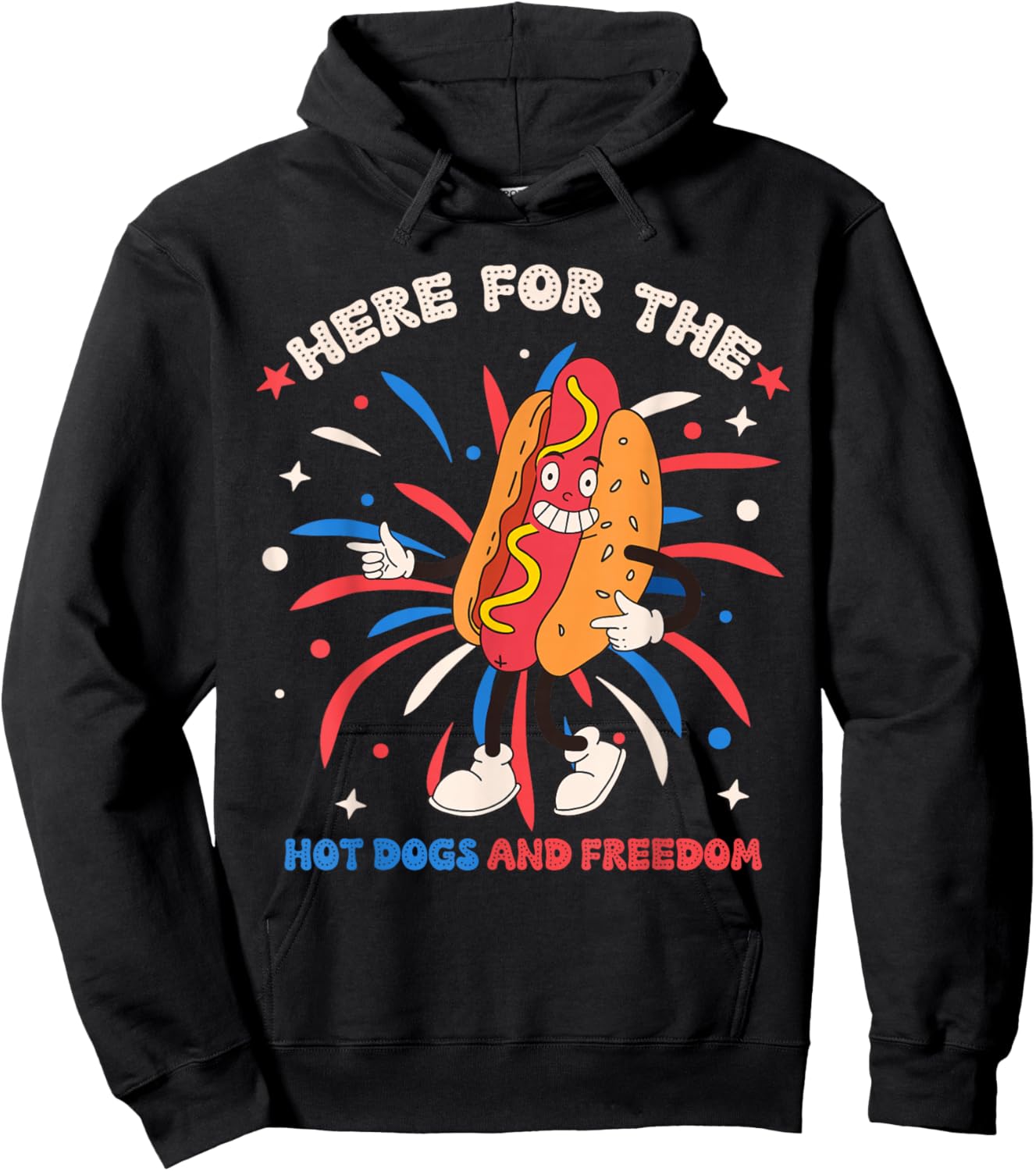 Here For The Hot Dogs And Freedom 4th of July Funny Hot Dogs Hoodie - Hoodie | Black