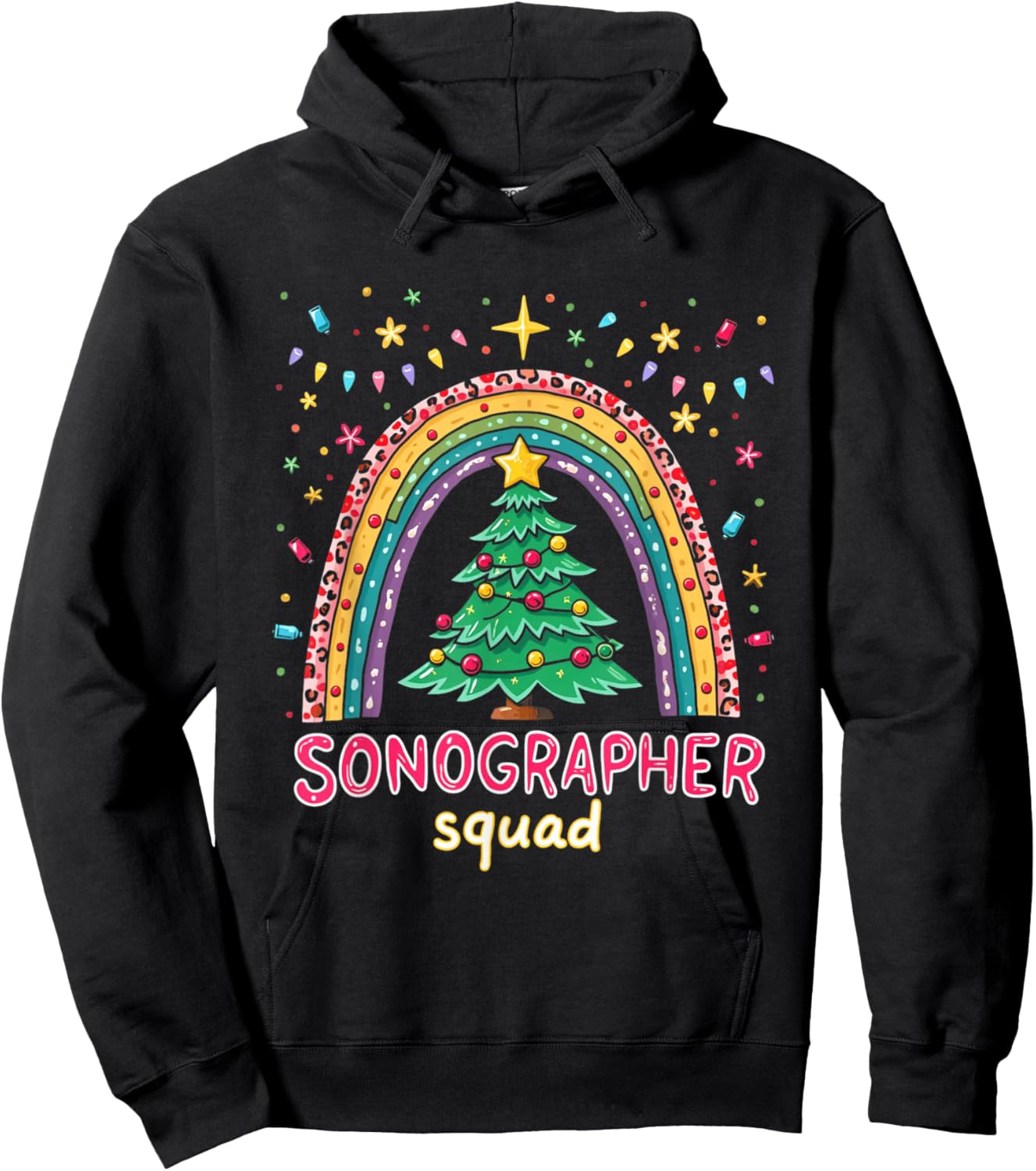 Sonography Christmas Plaid Leopard Rainbow Sonographer Squad Hoodie - Hoodie | Black