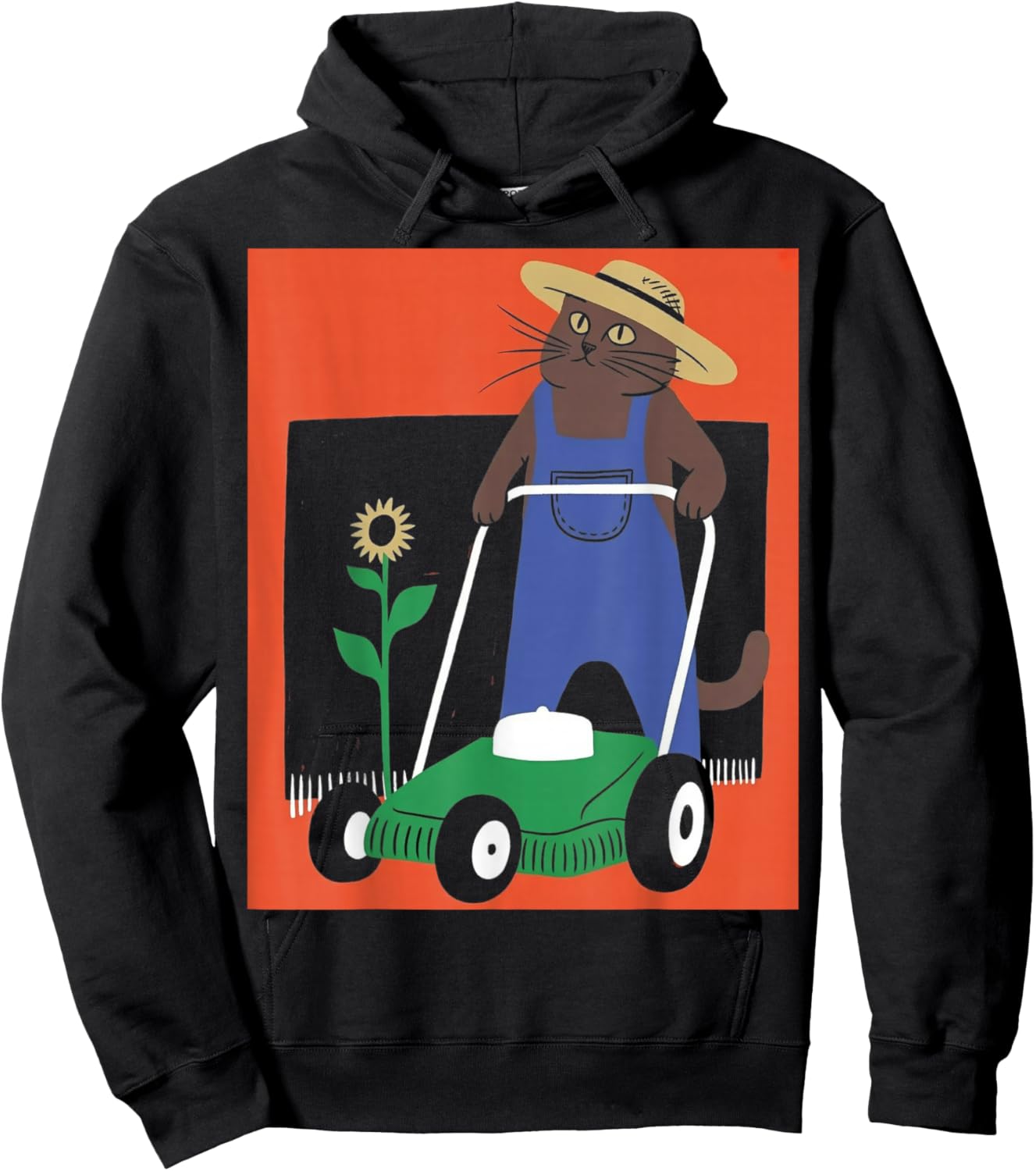 Funny Cat Farmer Dad Lawn Mowing Hoodie - Hoodie | Black