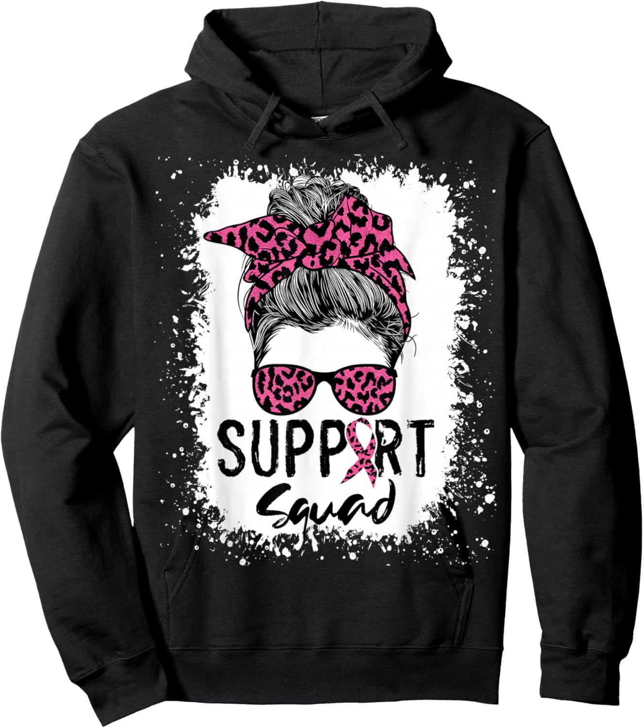 Breast Cancer Support Squad Shirt , Messy Bun Pink Hoodie - Hoodie | Black