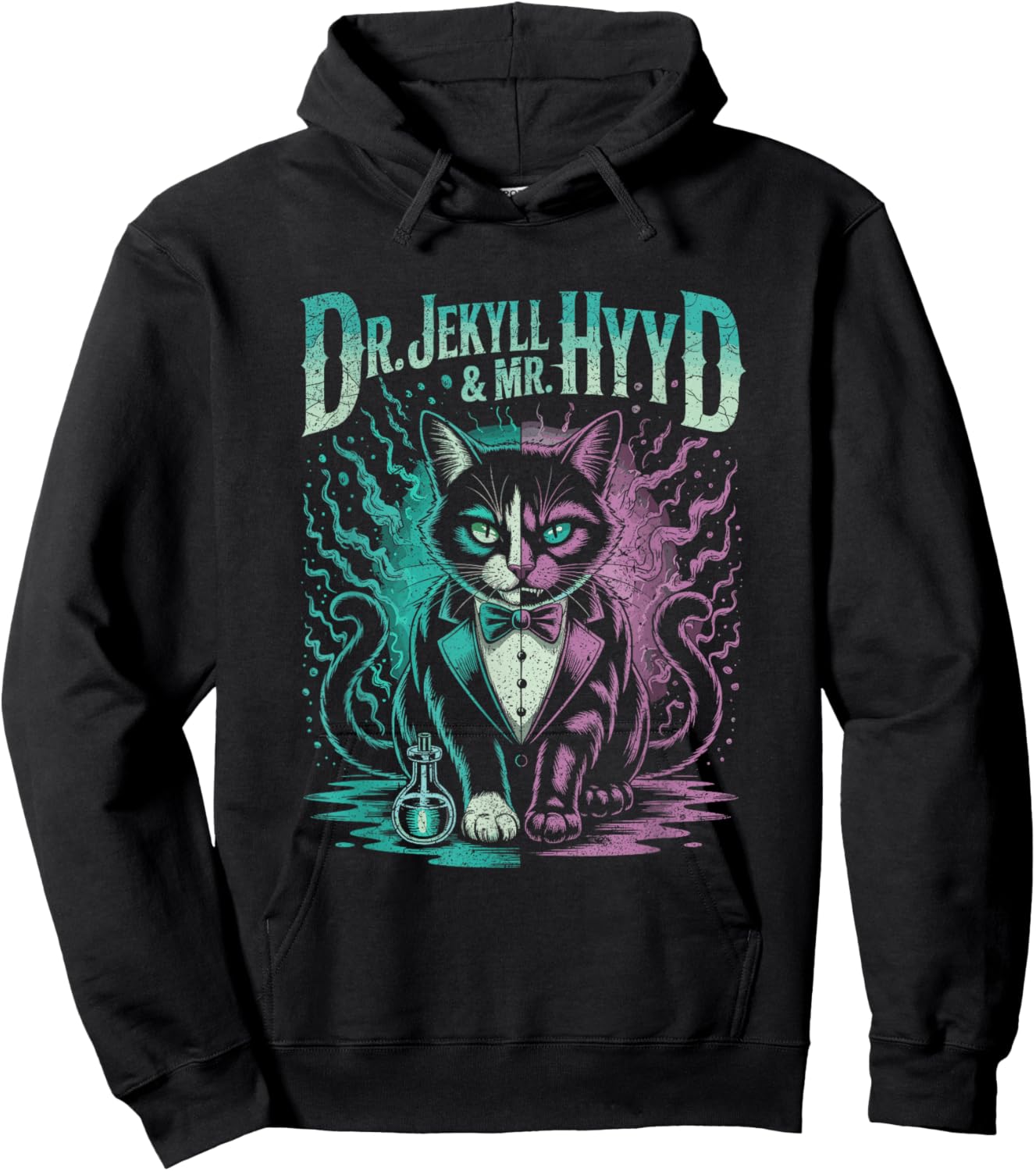 Split Personality Cat Dr Jekyll and Mr Hyde Halloween Hoodie - Hoodie | Black