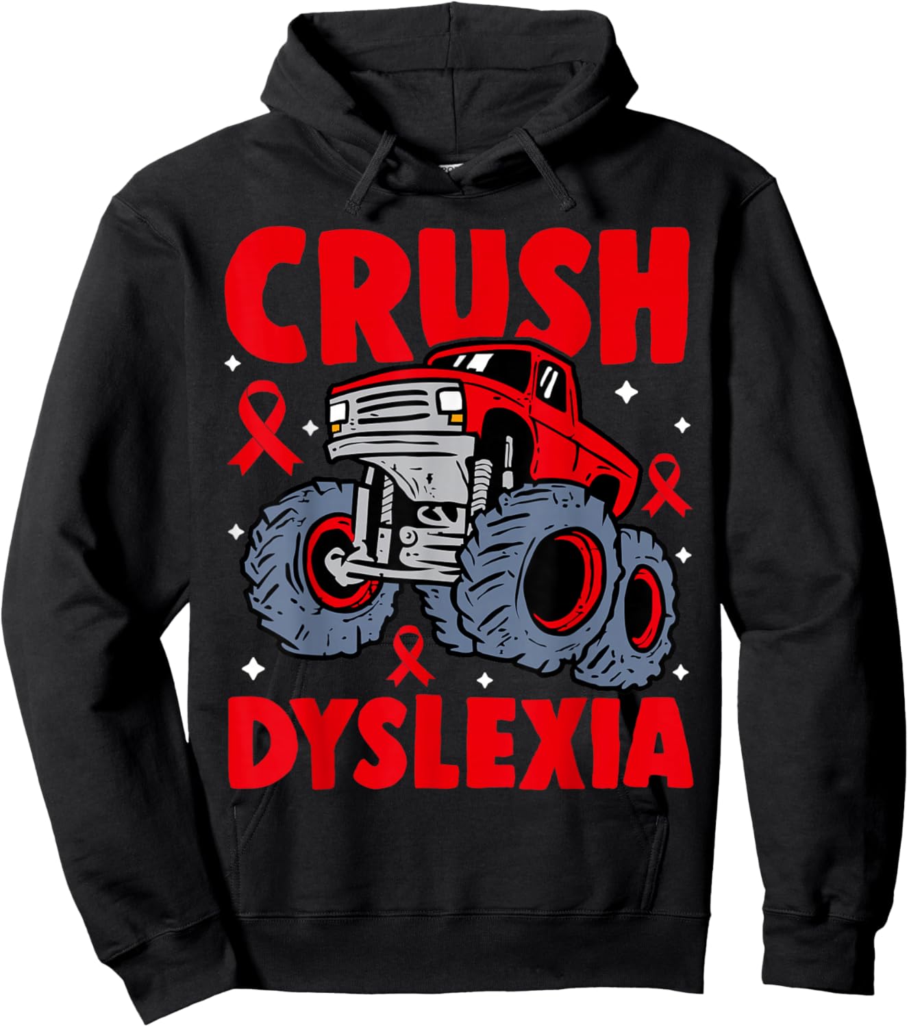 Crush Dyslexia Awareness Monster Truck Red Kids Boys Girls Hoodie - Hoodie | Black