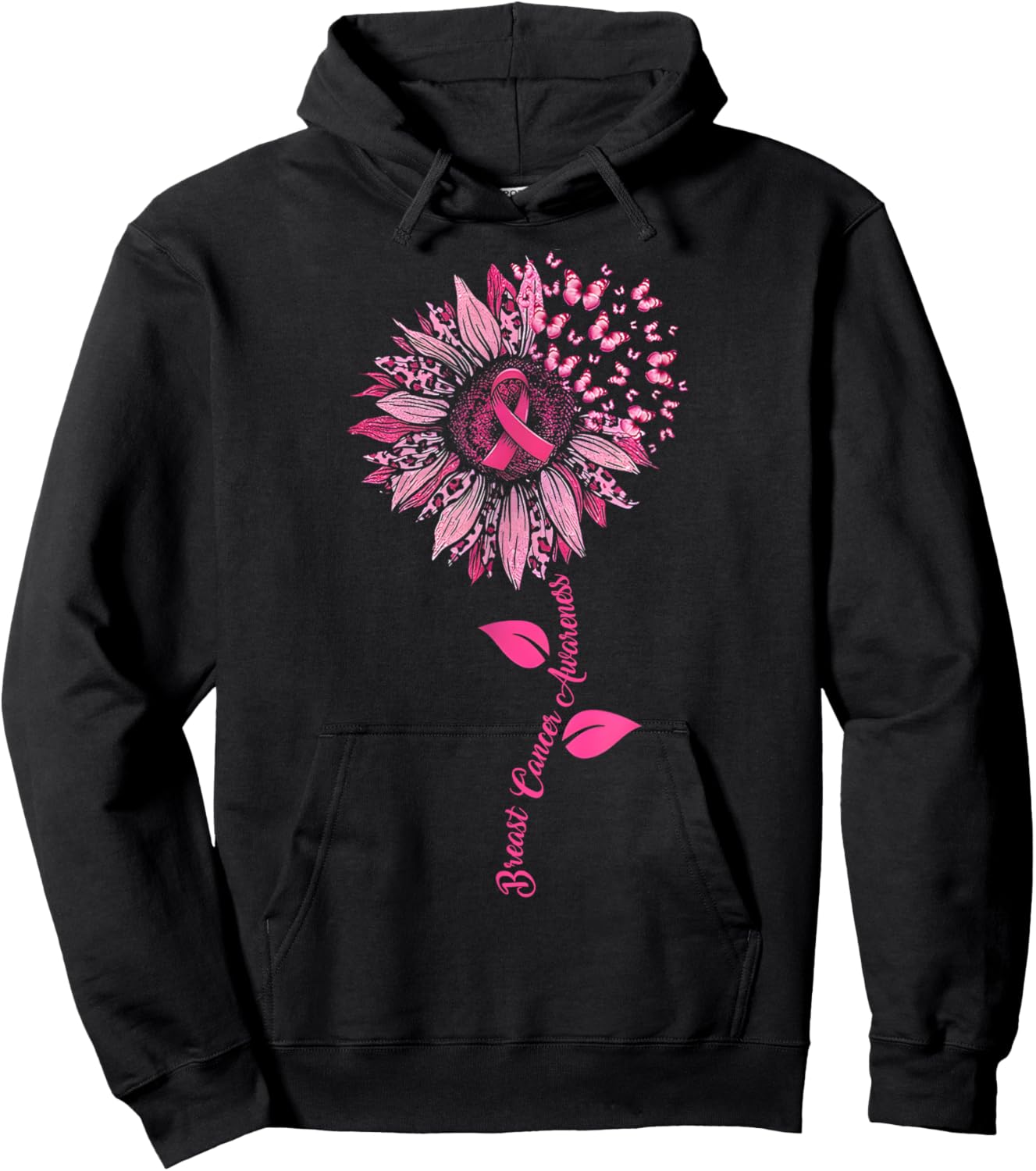 Sunflower Breast Cancer Awareness Pink Ribbon In October Hoodie - Hoodie | Black