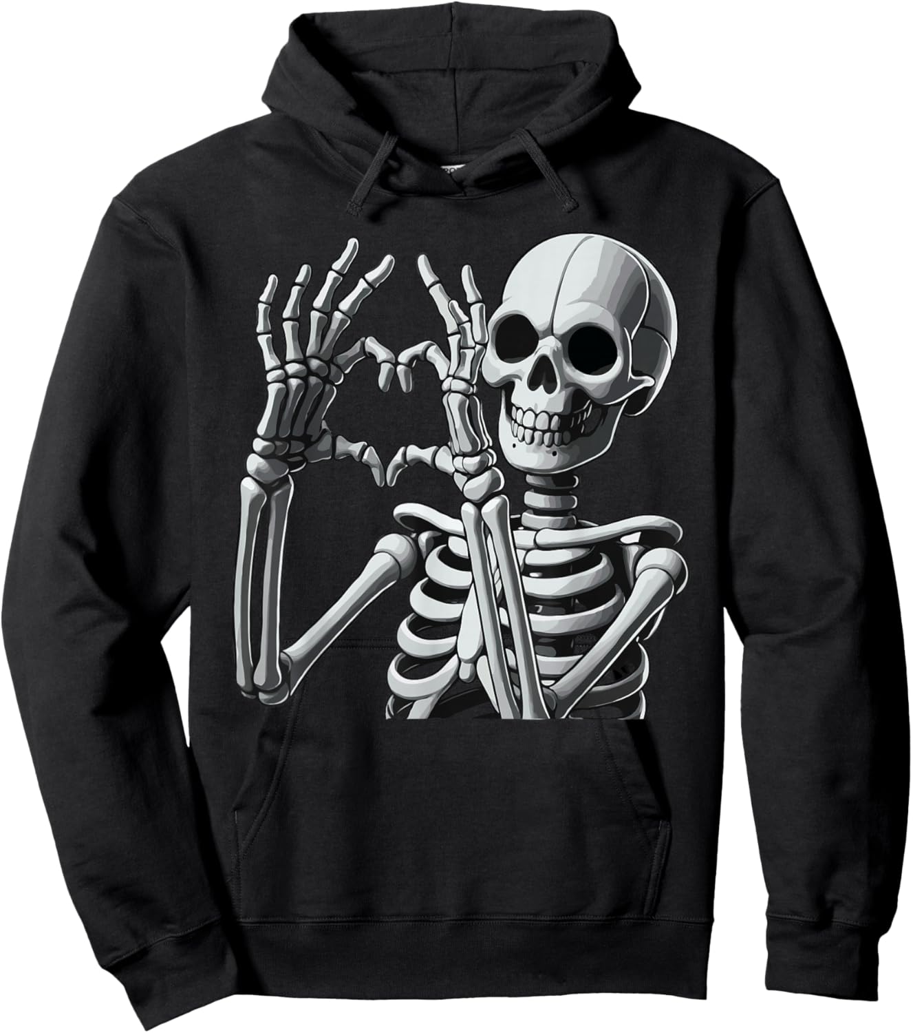 Skeleton Love Hands Halloween Finger Heart Sign Hoodie - Hoodie | Black