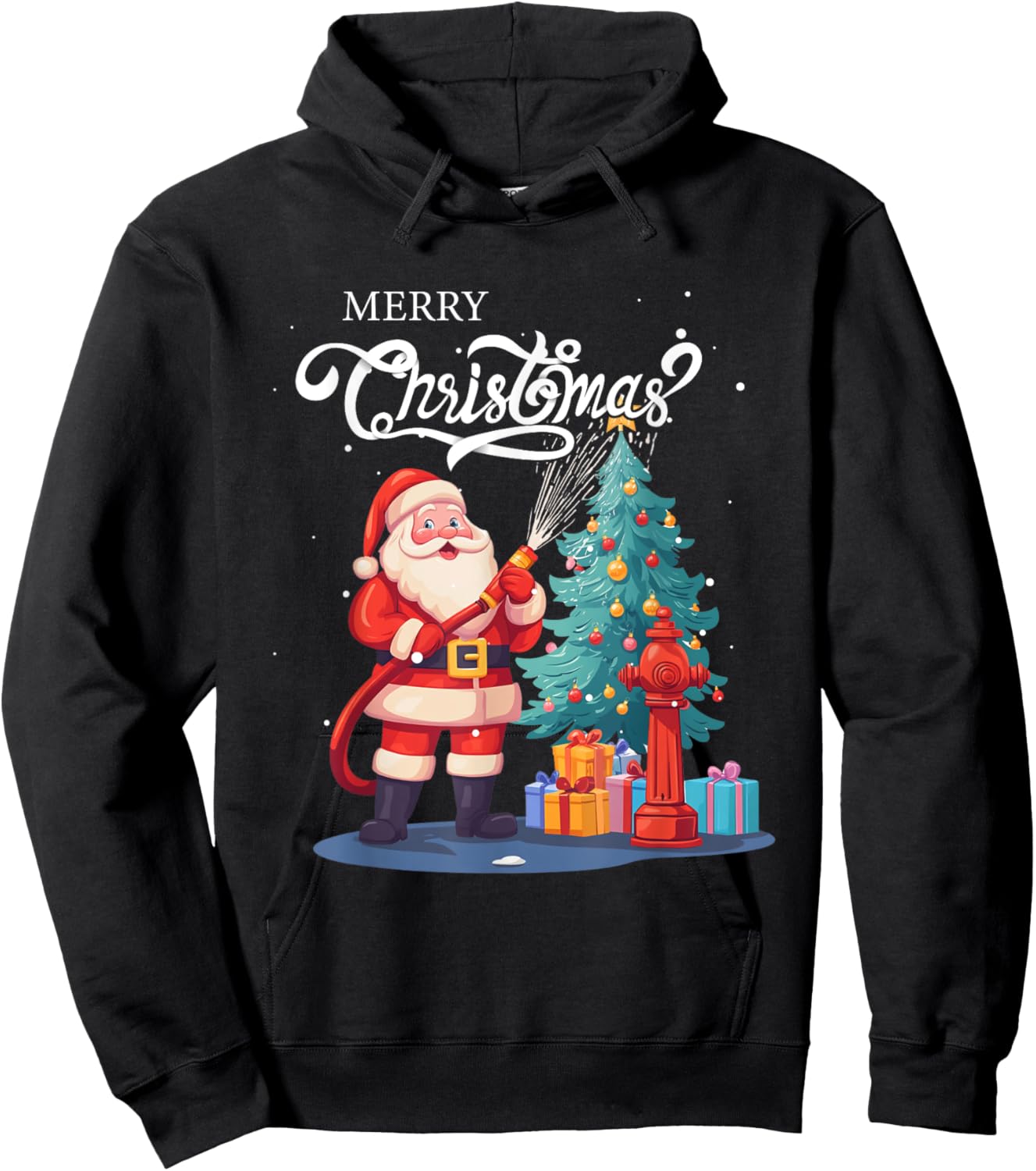 Firetruck Santa Sleigh Fireman Christmas Firefighter Xmas Hoodie - Hoodie | Black
