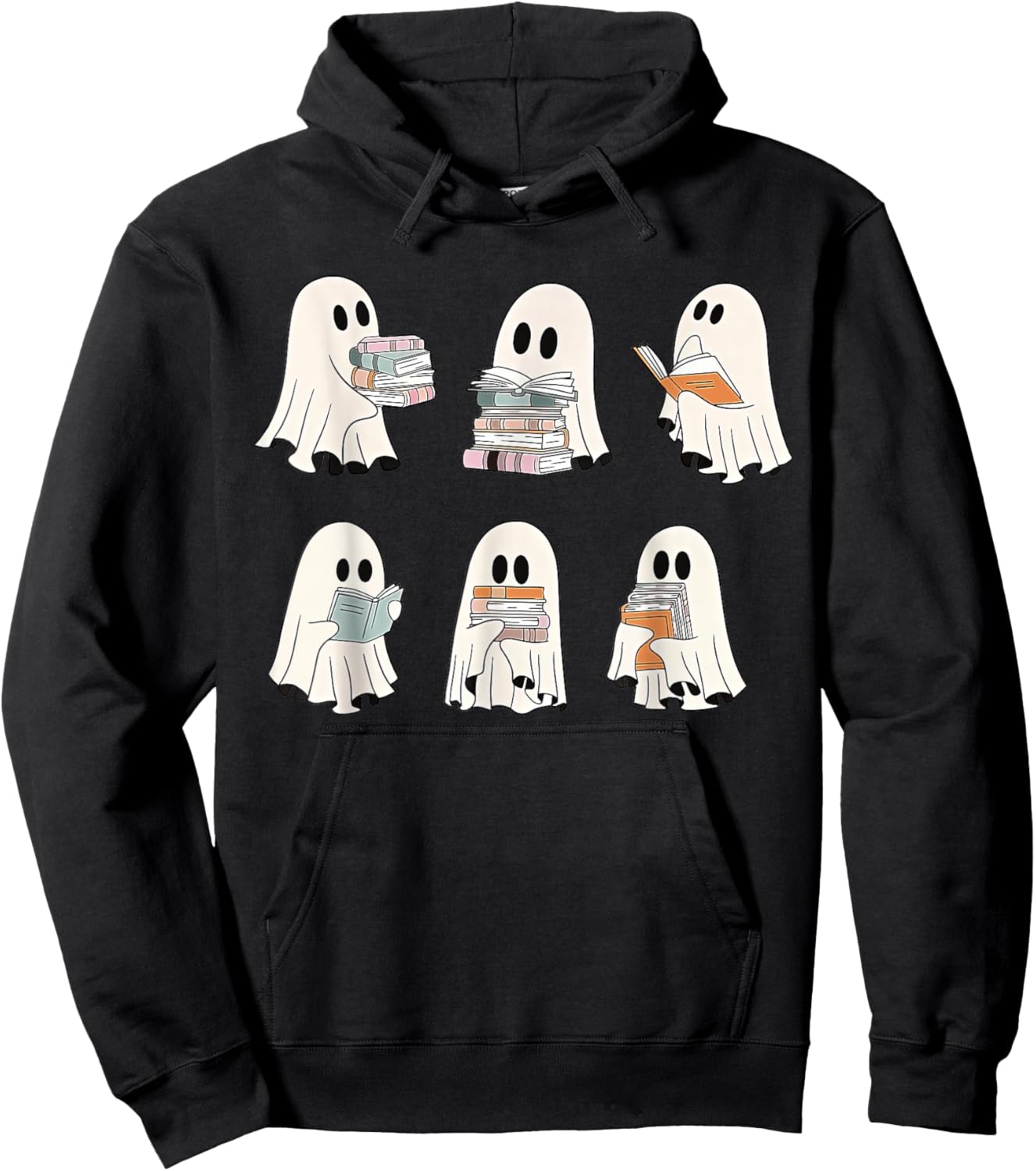 Retro Ghost Reading Books, Halloween bookish ghost bookworm Hoodie - Hoodie | Black