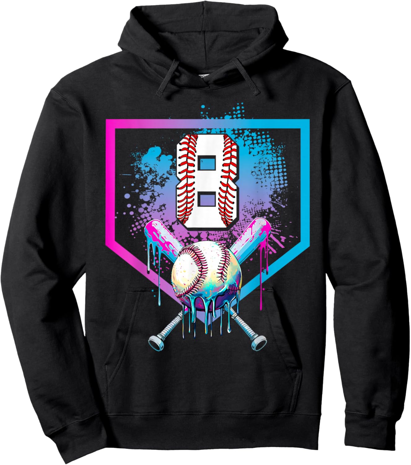 Baseball Drip 8th Birthday Home Plate Boys Youth 8 Year Old Hoodie - Hoodie | Black