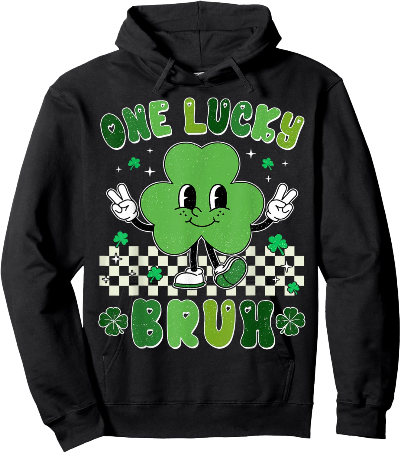 One Lucky Bruh Funny St Patrick's Day Shamrock Leprechaun Hoodie - Hoodie | Black