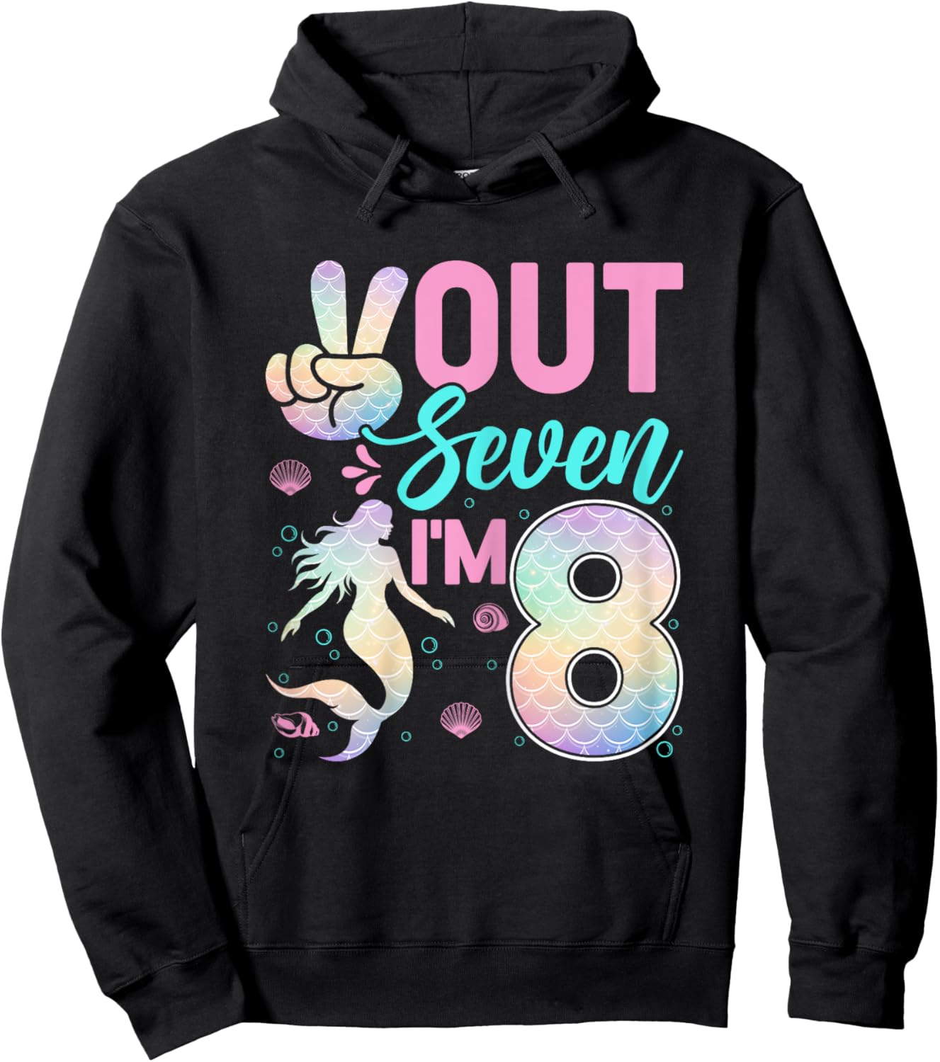 Peace Out Seven I'm 8 Mermaid 8th Birthday 8 Years Old Girls Hoodie - Hoodie | Black