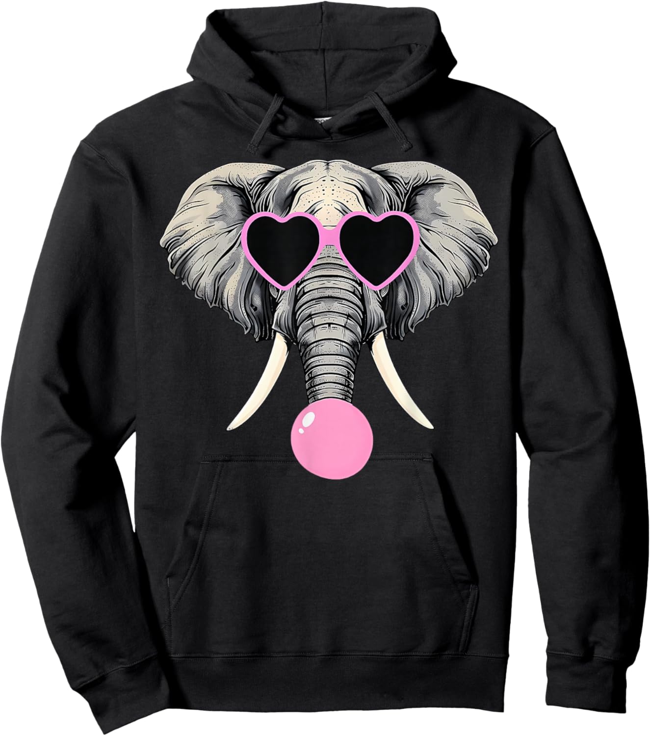 Funny Elephant Wearing Glasses and Blowing Pink Bubble Gum Hoodie - Hoodie | Black