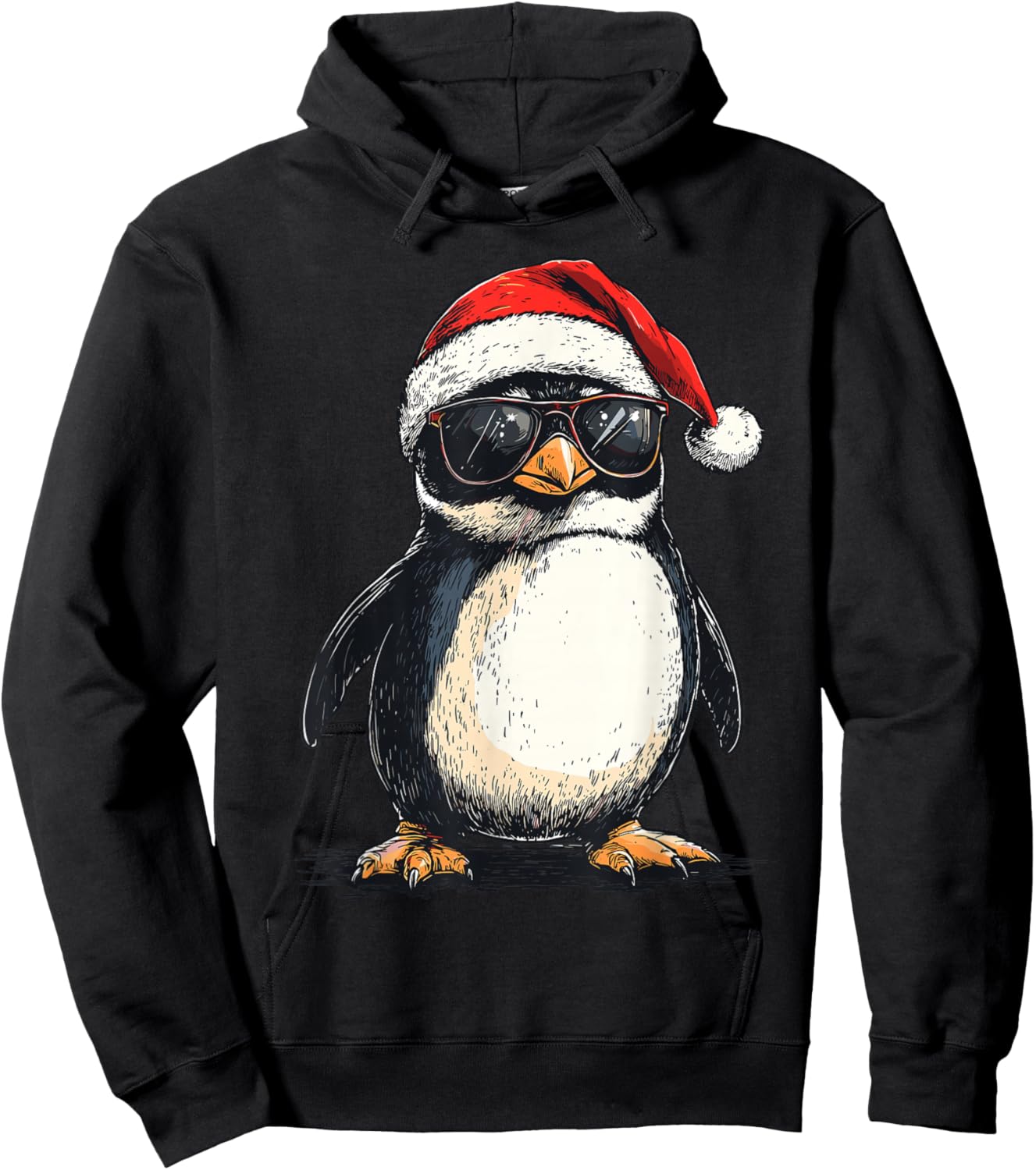 Penguin Santa Hat Funny Penguin Lovers Xmas Christmas Pajama Hoodie - Hoodie | Black