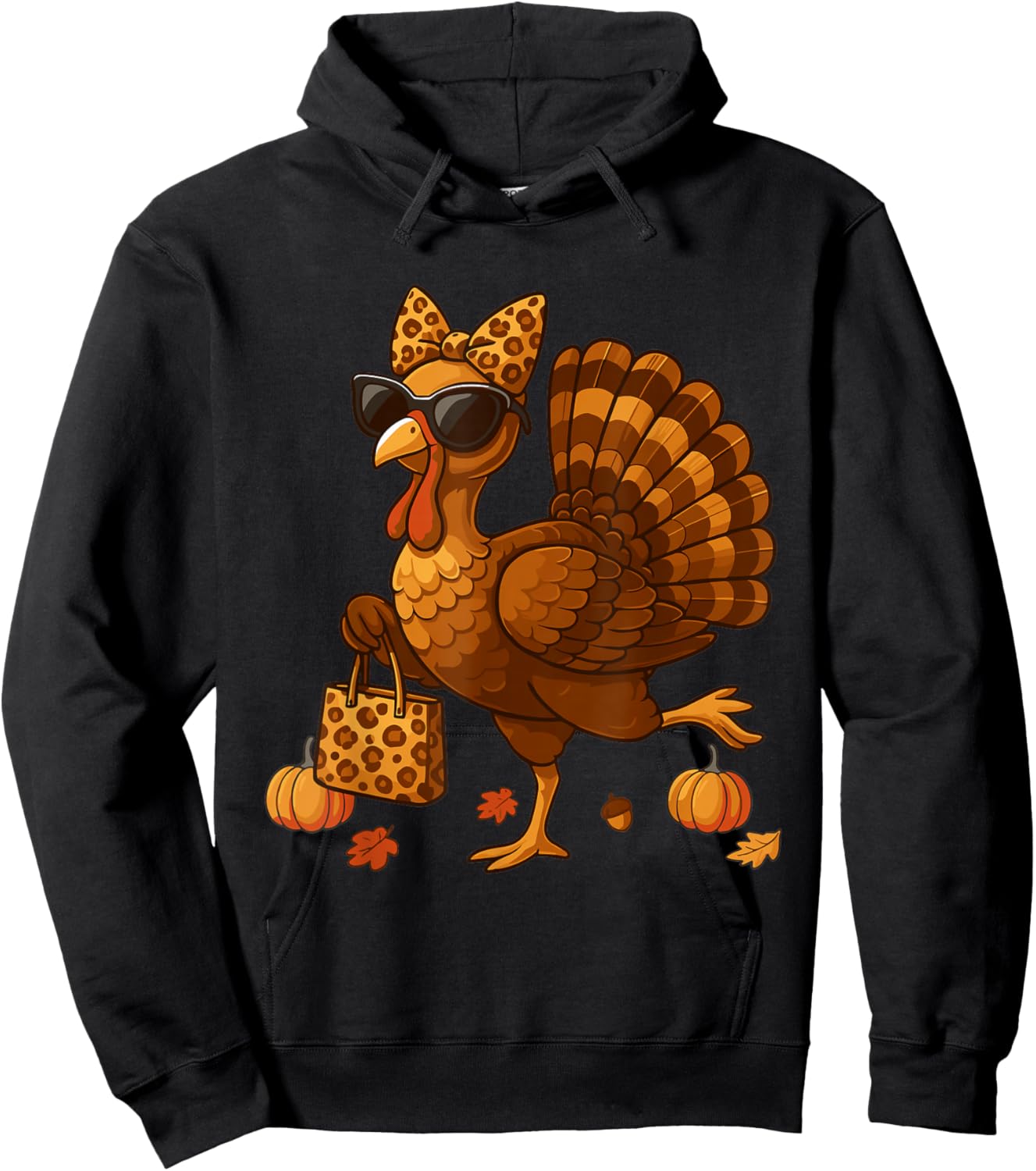 Leopard Turkey with Sunglasses Funny Thanksgiving Women Hoodie - Hoodie | Black