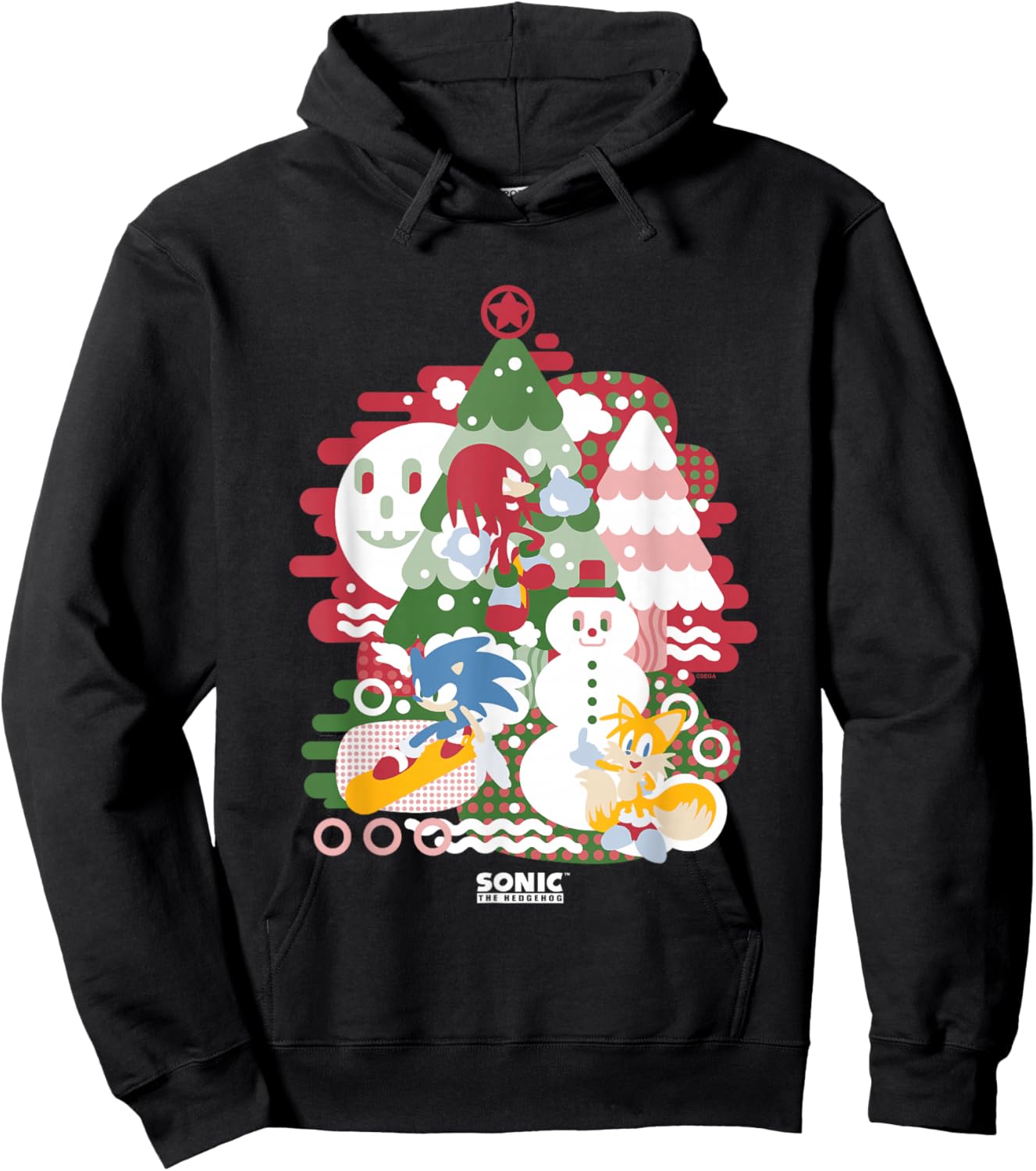 Sonic The Hedgehog Christmas Sonic & Friends Enjoying Winter Hoodie - Hoodie | Black
