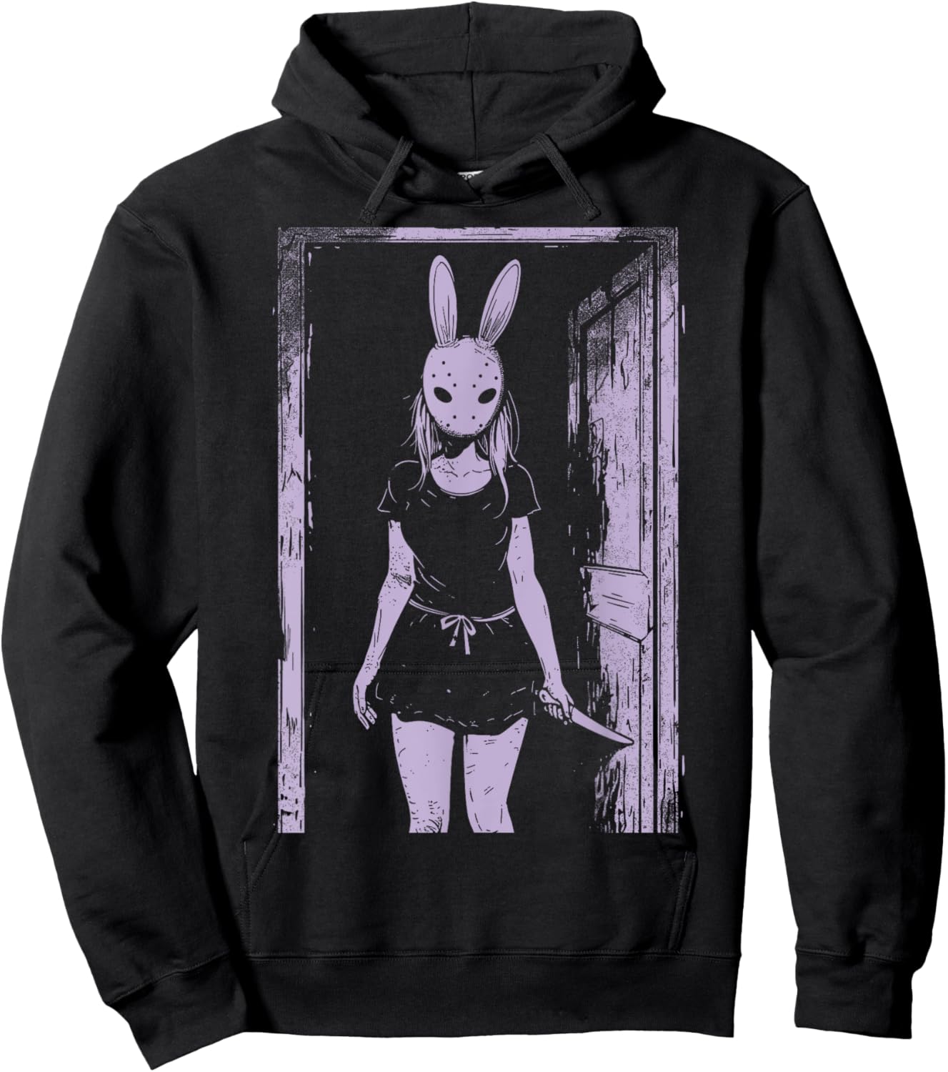 Horror Girl Bunny Mask Slasher Rabbit Pastel Goth Creepy Hoodie - Hoodie | Black