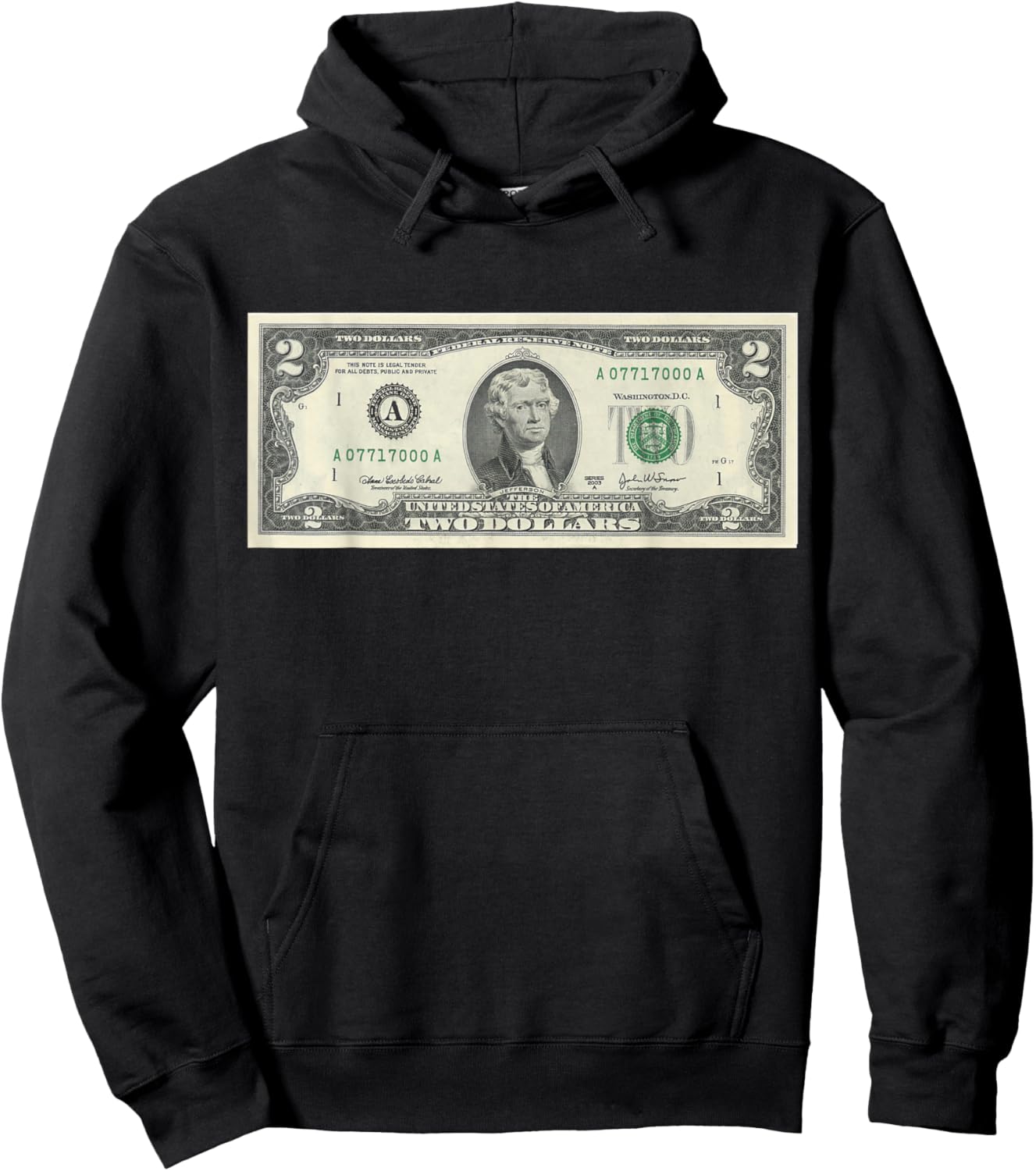 Official $2 Dollar Bill Vintage Money Design Cash Currency Hoodie - Hoodie | Black