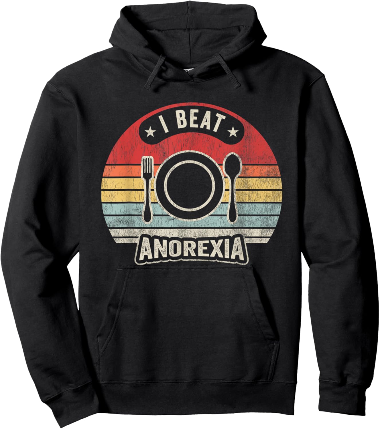 I Beat Anorexia Retro Humor Statement Hoodie - Hoodie | Black