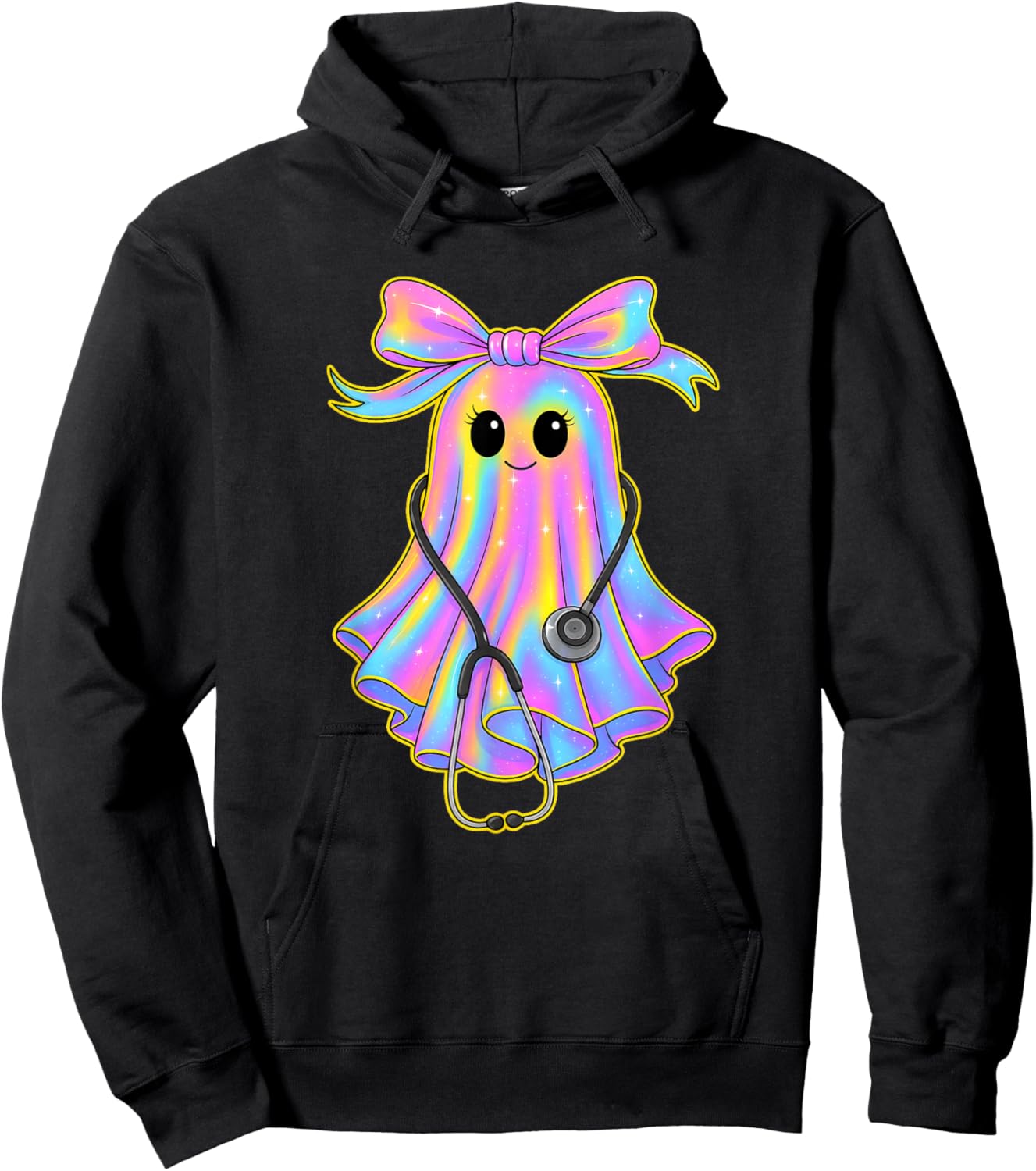 Fun Halloween Ghost for Nurses Medical Staff Coquette Bow Hoodie - Hoodie | Black