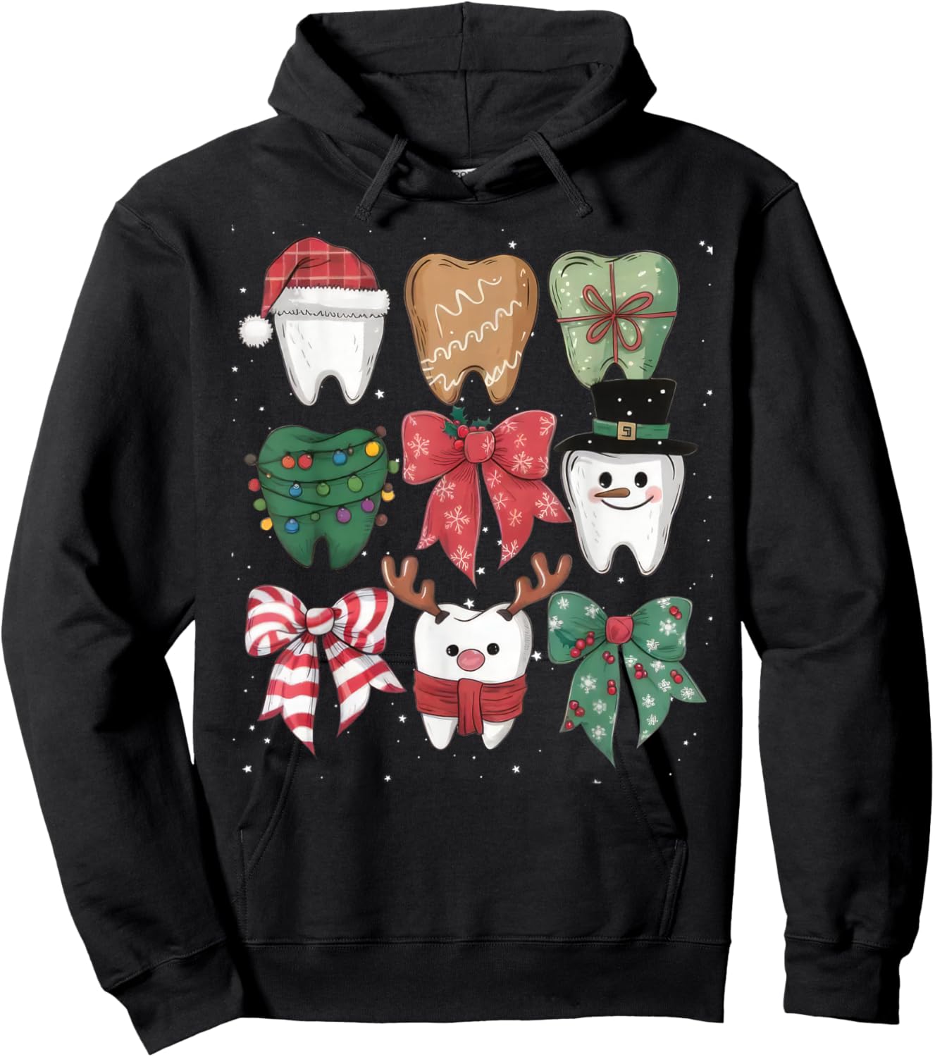 Coquette Bow Dental Christmas Dentist Teeth Dental Hygienist Hoodie - Hoodie | Black