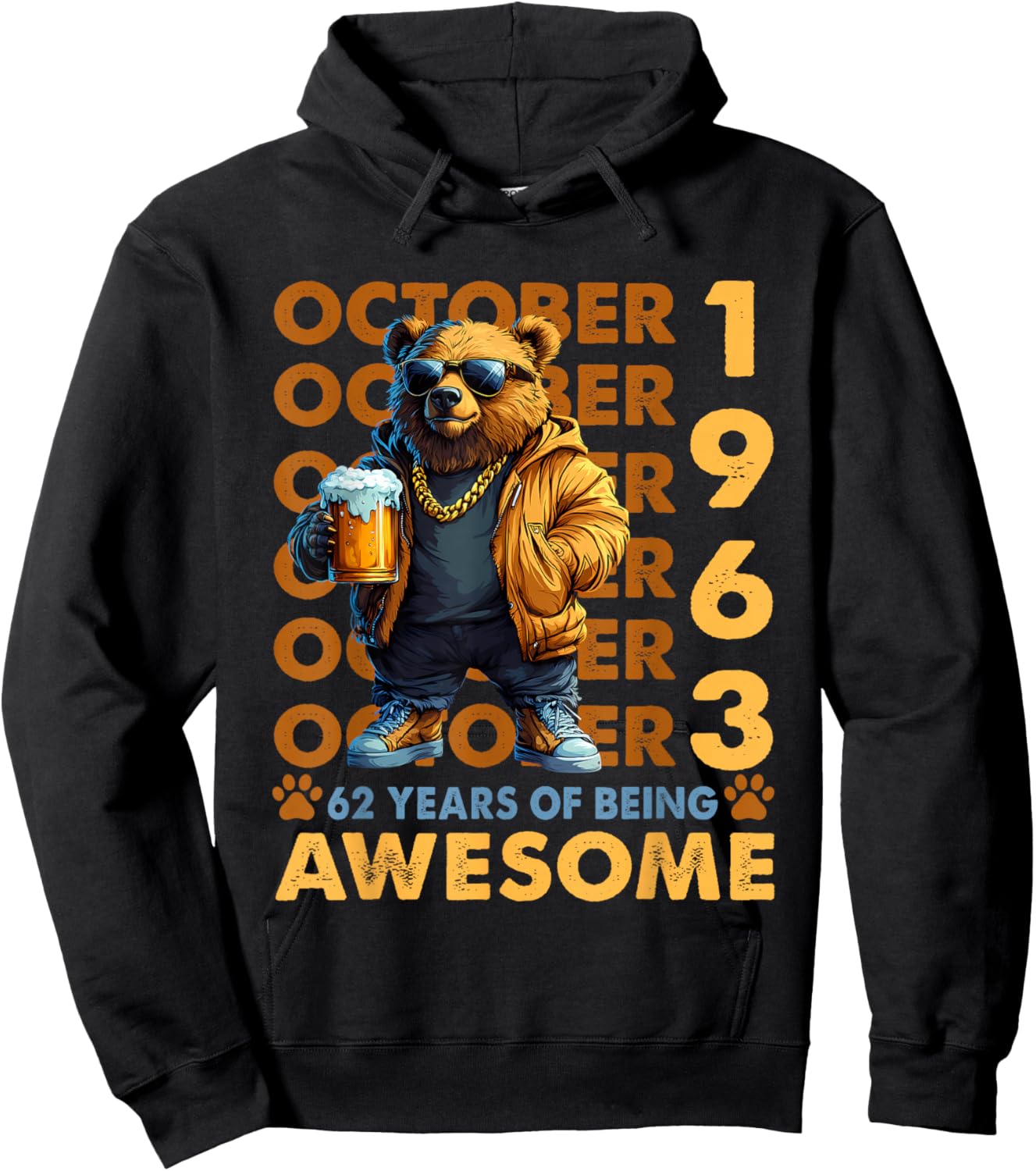62nd Birthday Bear Legends October 1963 62 Years Old Hoodie - Hoodie | Black