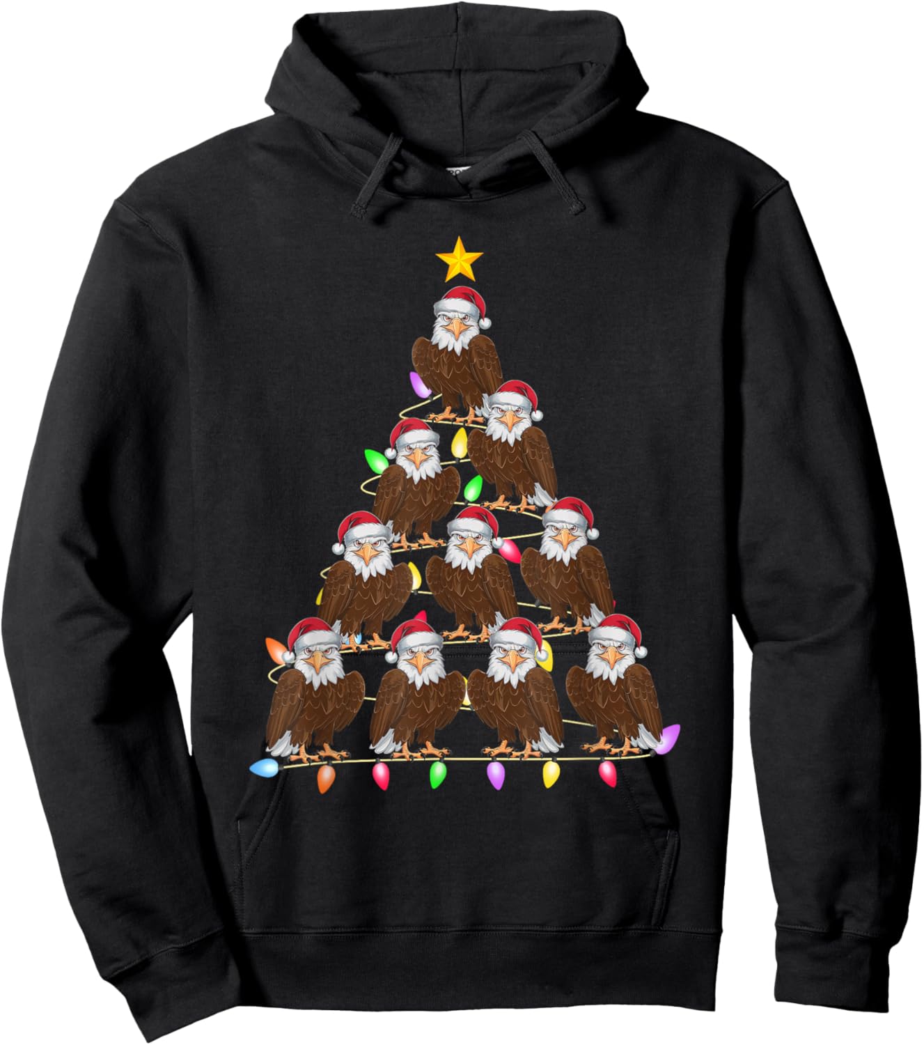 Christmas Tree Lights Men Women Santa Eagle Xmas PJs Hoodie - Hoodie | Black