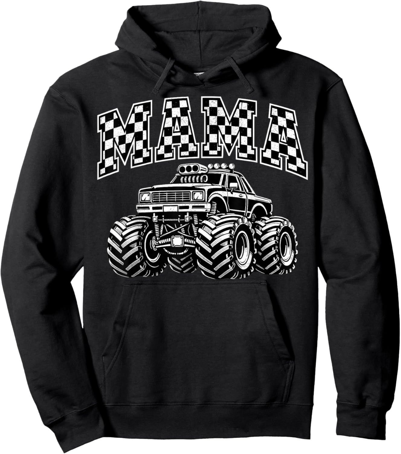 Retro Mama Monster Truck Birthday Matching Mom Monster Truck Hoodie - Hoodie | Black