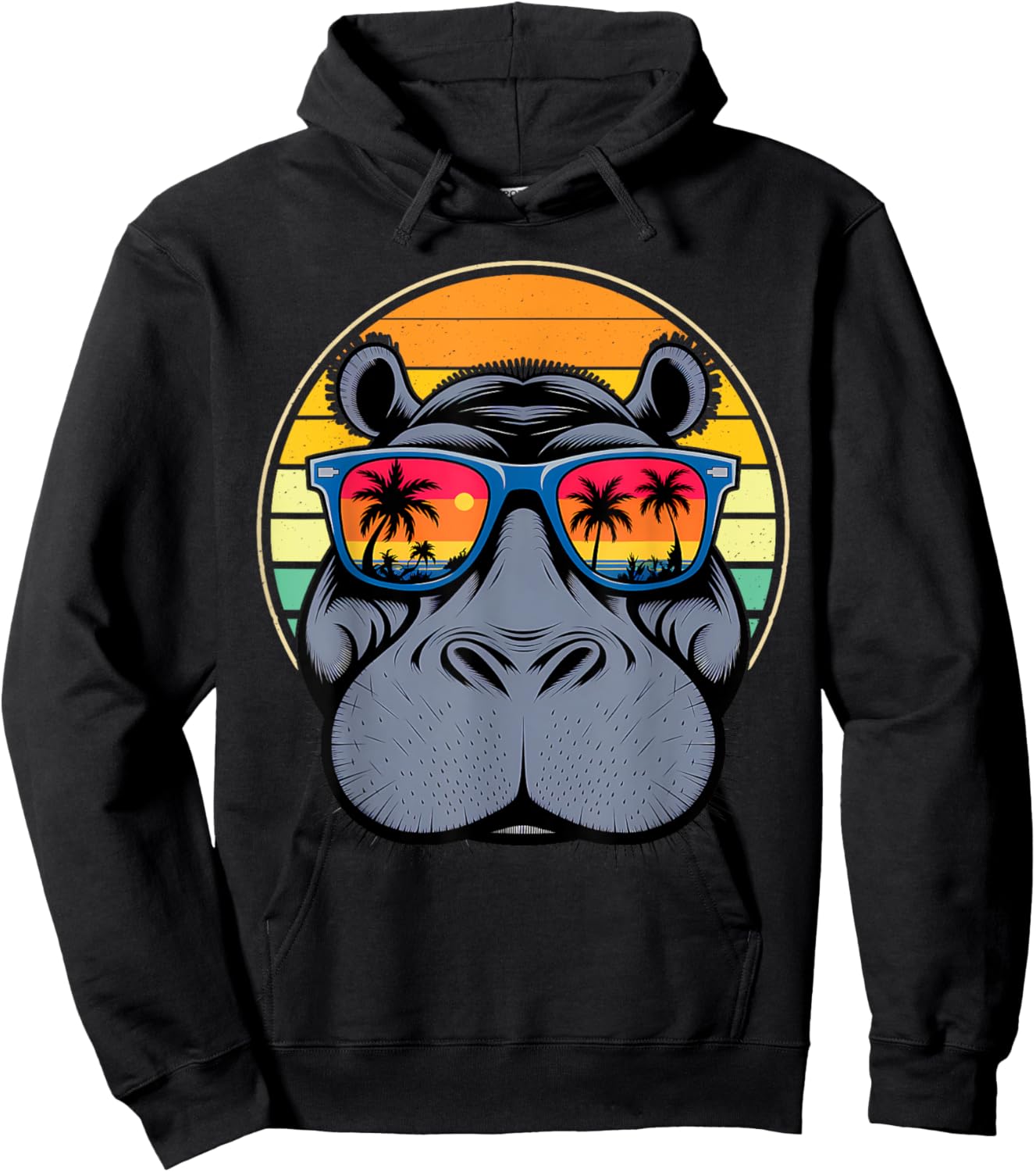 Cool Hippo Design - Cute Hippopotamus W/ Sunglass Hoodie - Hoodie | Black