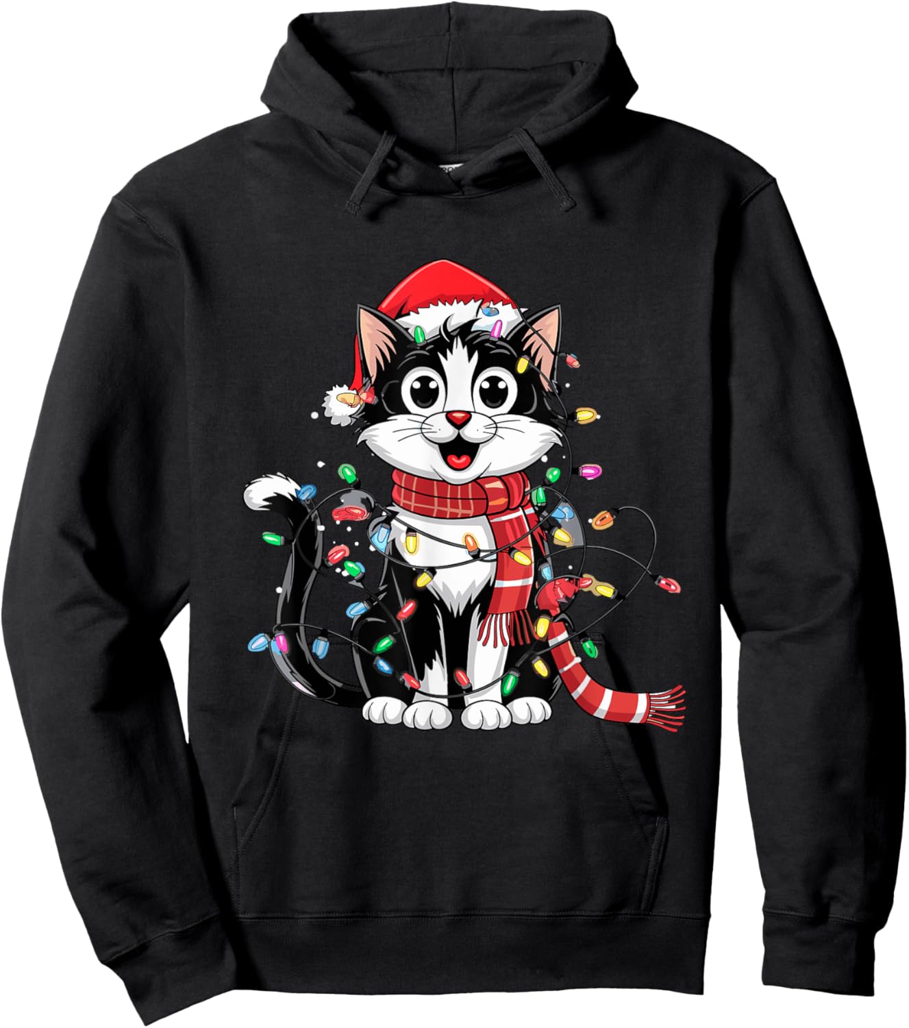 Cute Black and White Cat Christmas Hoodie - Hoodie | Black