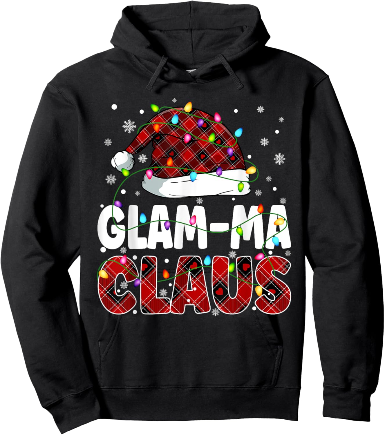Glam ma Claus Merry Christmas Santa Hat Family Matching Hoodie - Hoodie | Black