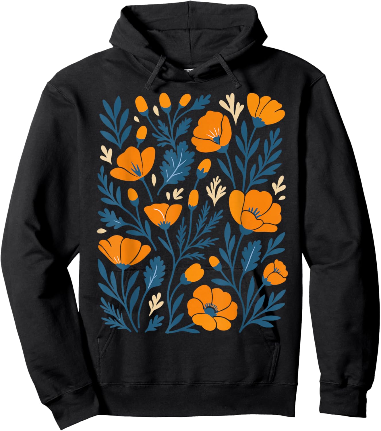 California Poppy Flower Botanical Garden Hoodie - Hoodie | Black