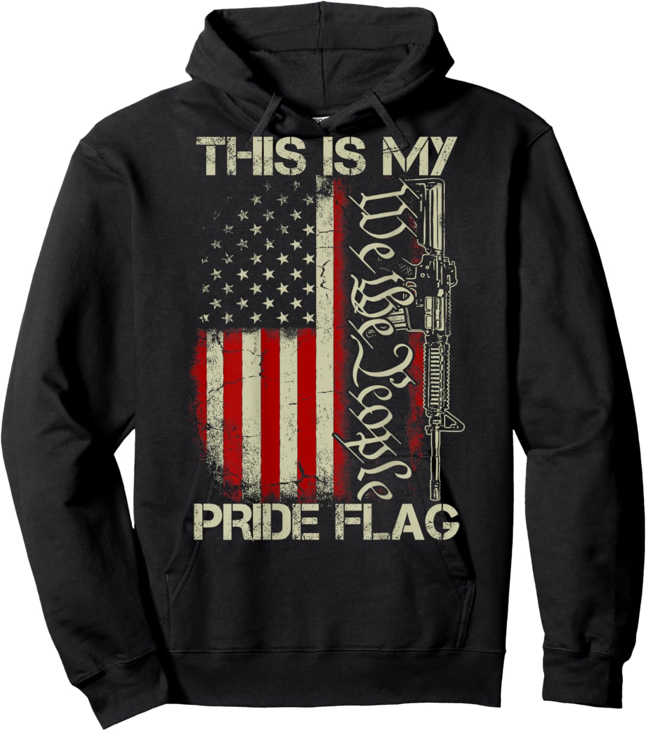 This is My Pride Flag USA Patriots Gun American Flag on Back Hoodie - Hoodie | Black