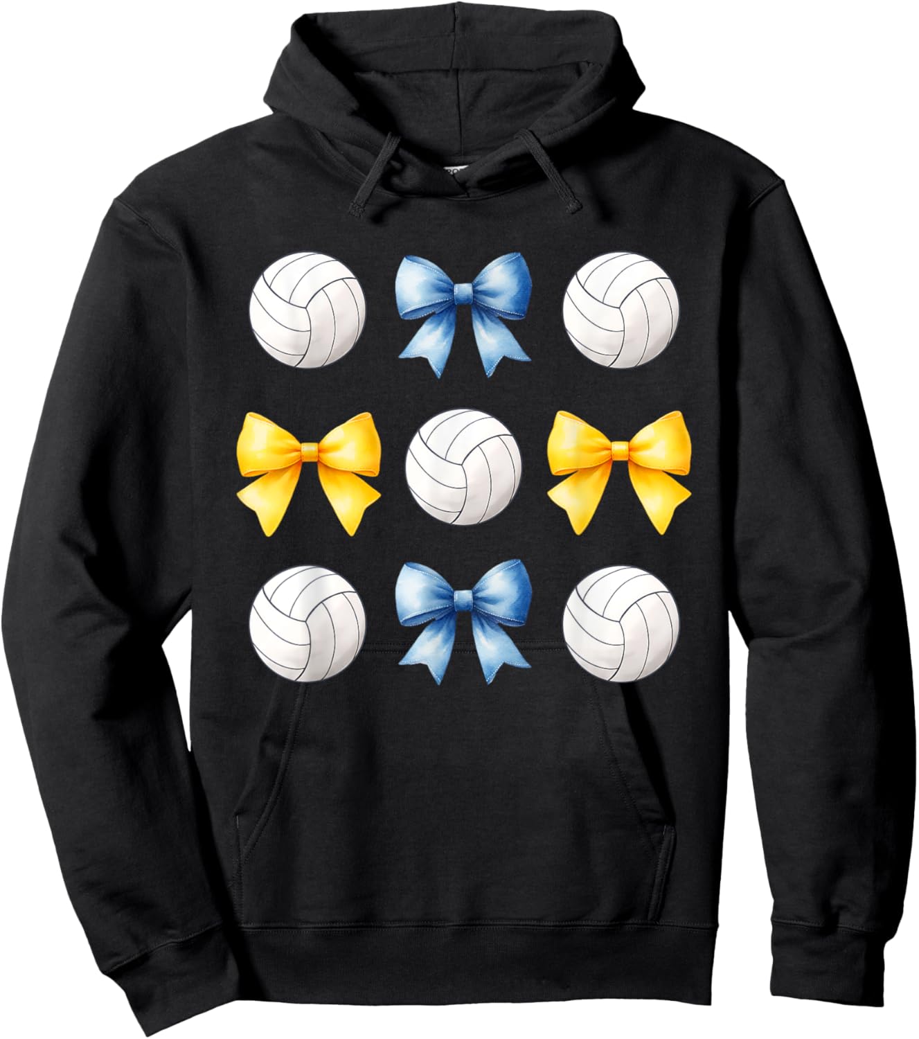 Volleyballs & Blue & Yellow Gold Bows Volleyball Team Player Hoodie - Hoodie | Black