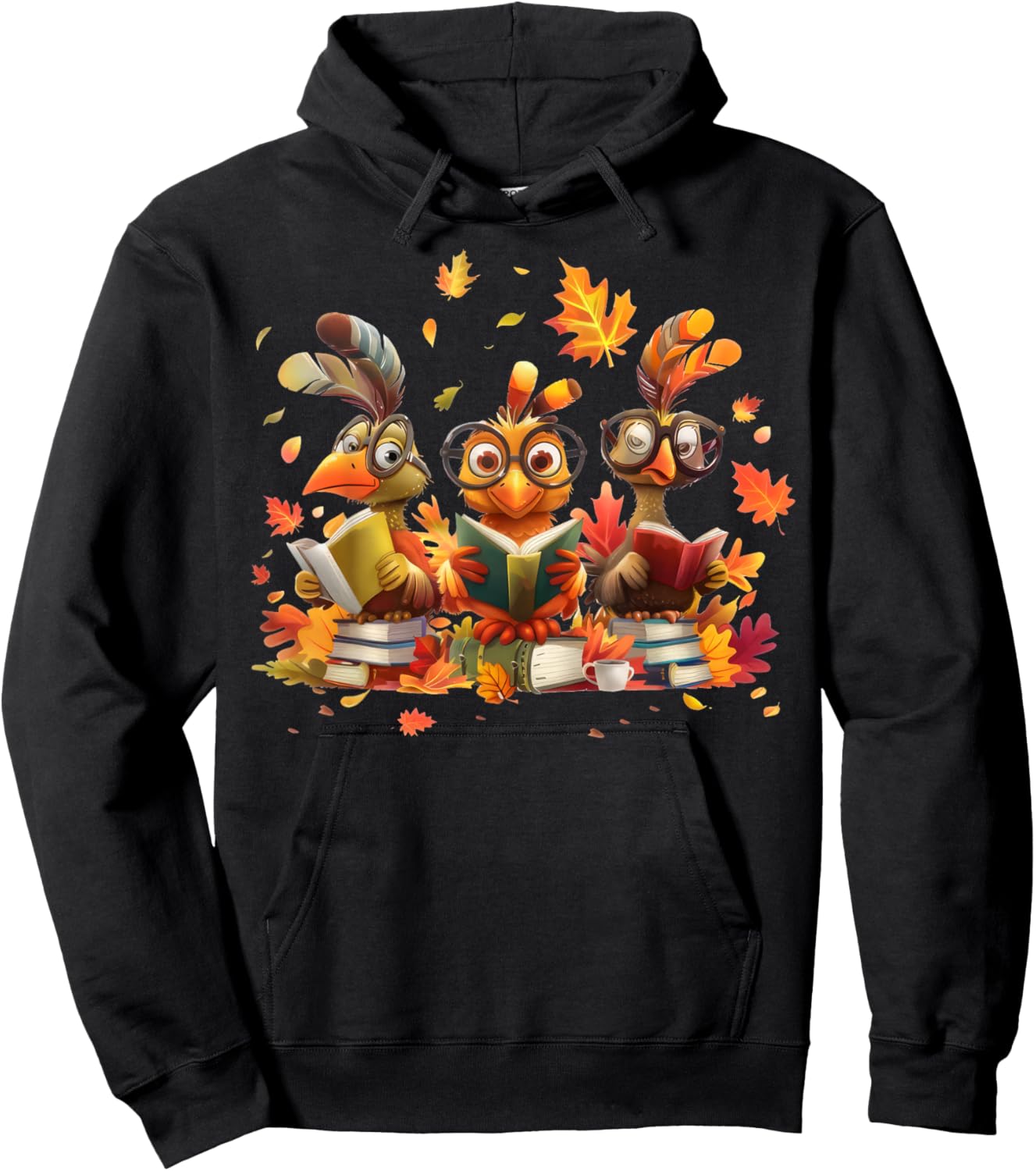 Turkey Glasses Reading Books Thanksgiving Bookworm Teacher Hoodie - Hoodie | Black