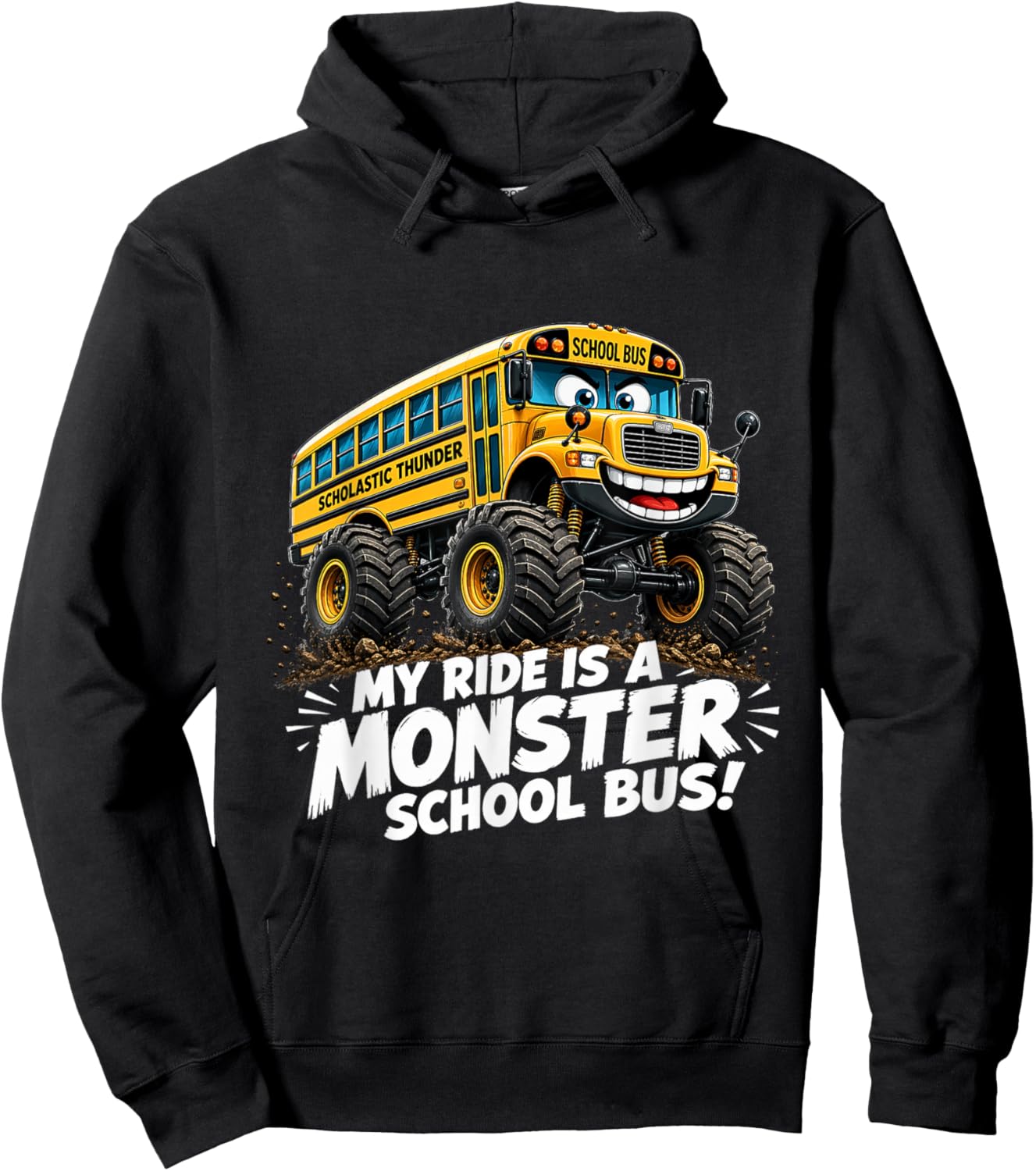 Monster School Bus Ride Funny Kids Big Wheel Truck Lover Hoodie - Hoodie | Black