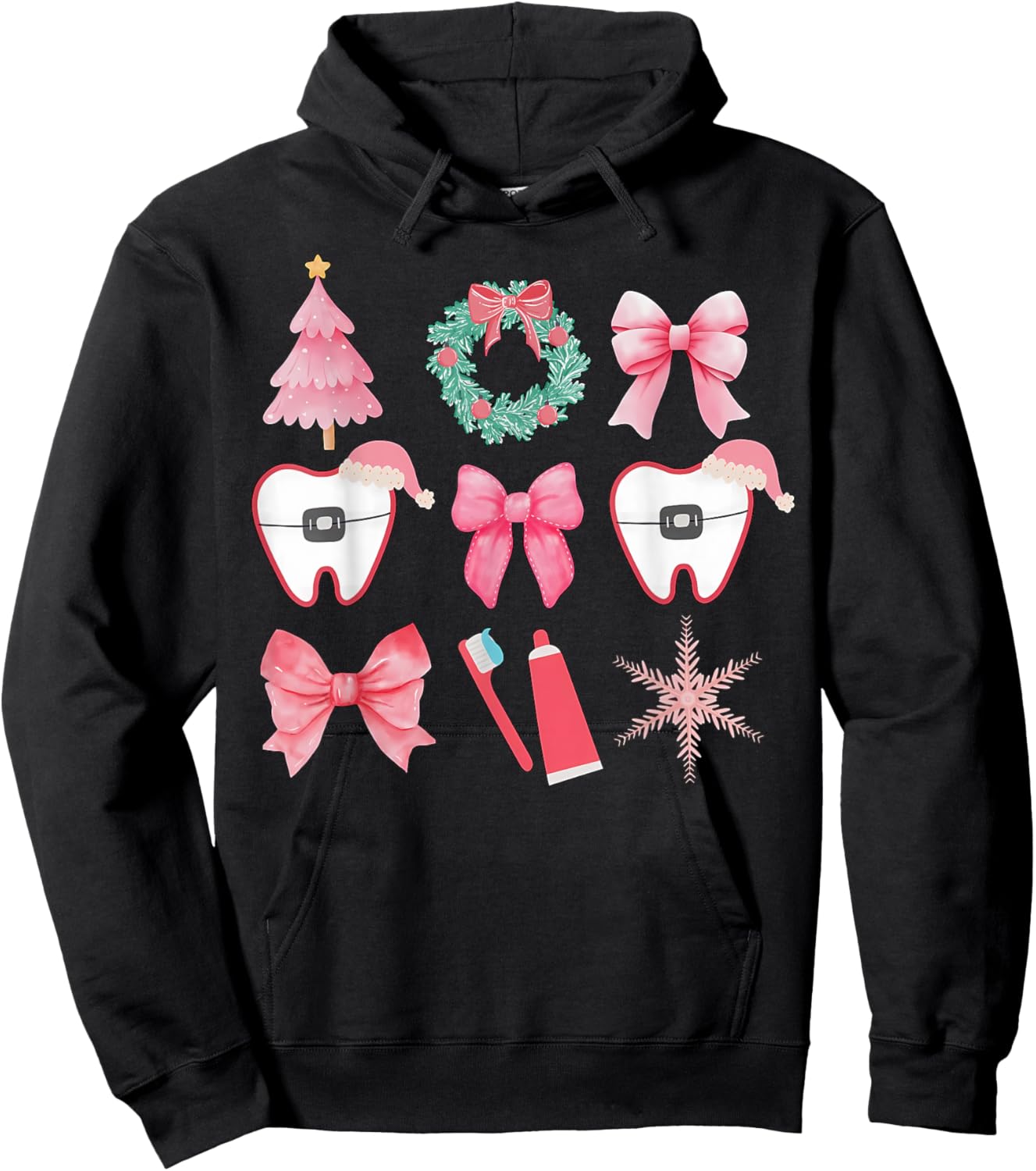 Christmas Coquette Bow Orthodontic Dental Dental Crew Hoodie - Hoodie | Black