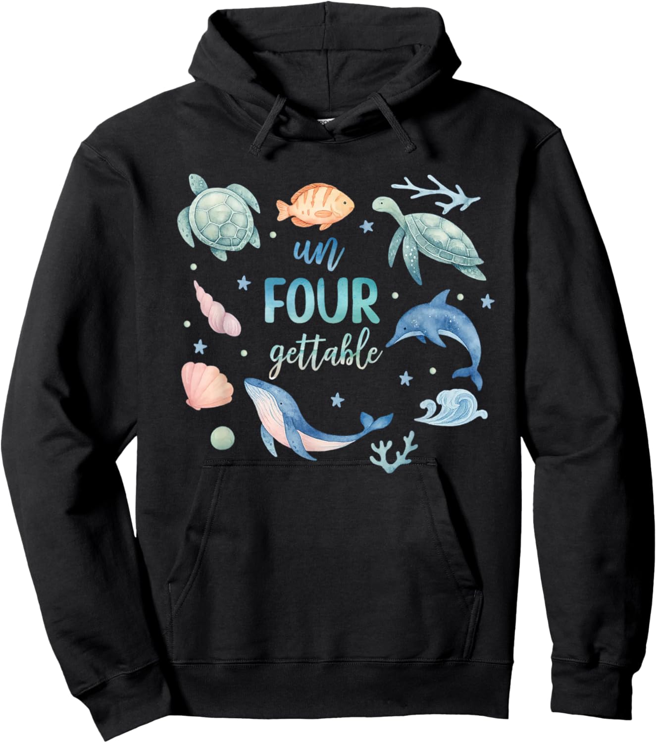 Un-Four-gettable 4th Birthday Boy Girl 4 Year Ocean Animals Hoodie - Hoodie | Black