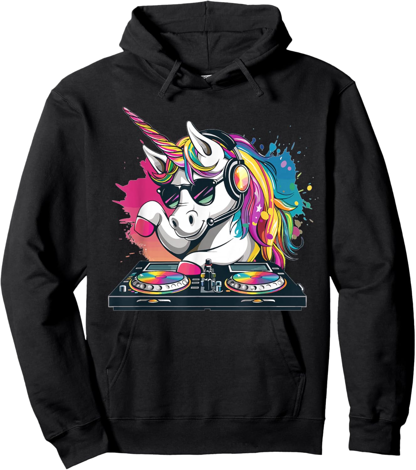 Cartoon Unicorn DJ Hoodie - Hoodie | Black