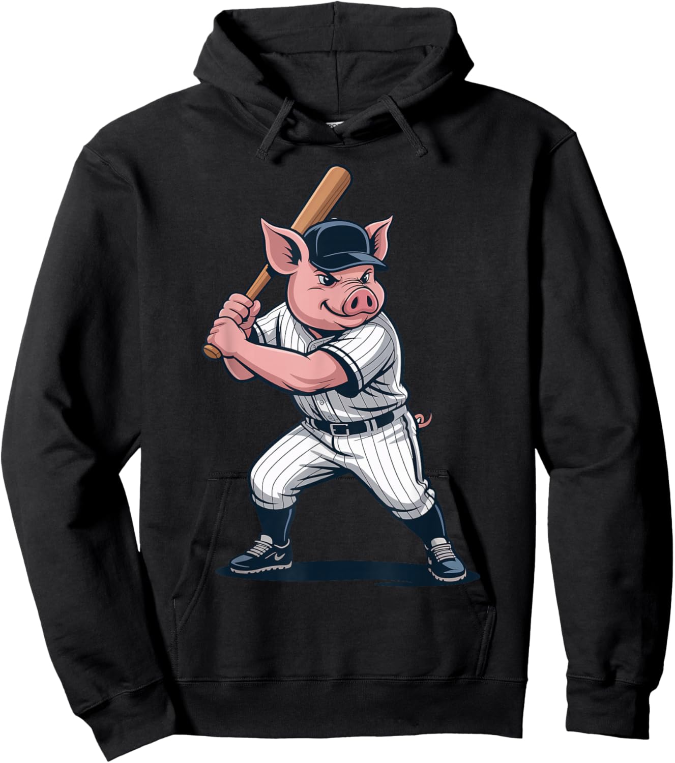 Funny Pig Playing Baseball Artwork Vintage Animal Baseballer Hoodie - Hoodie | Black