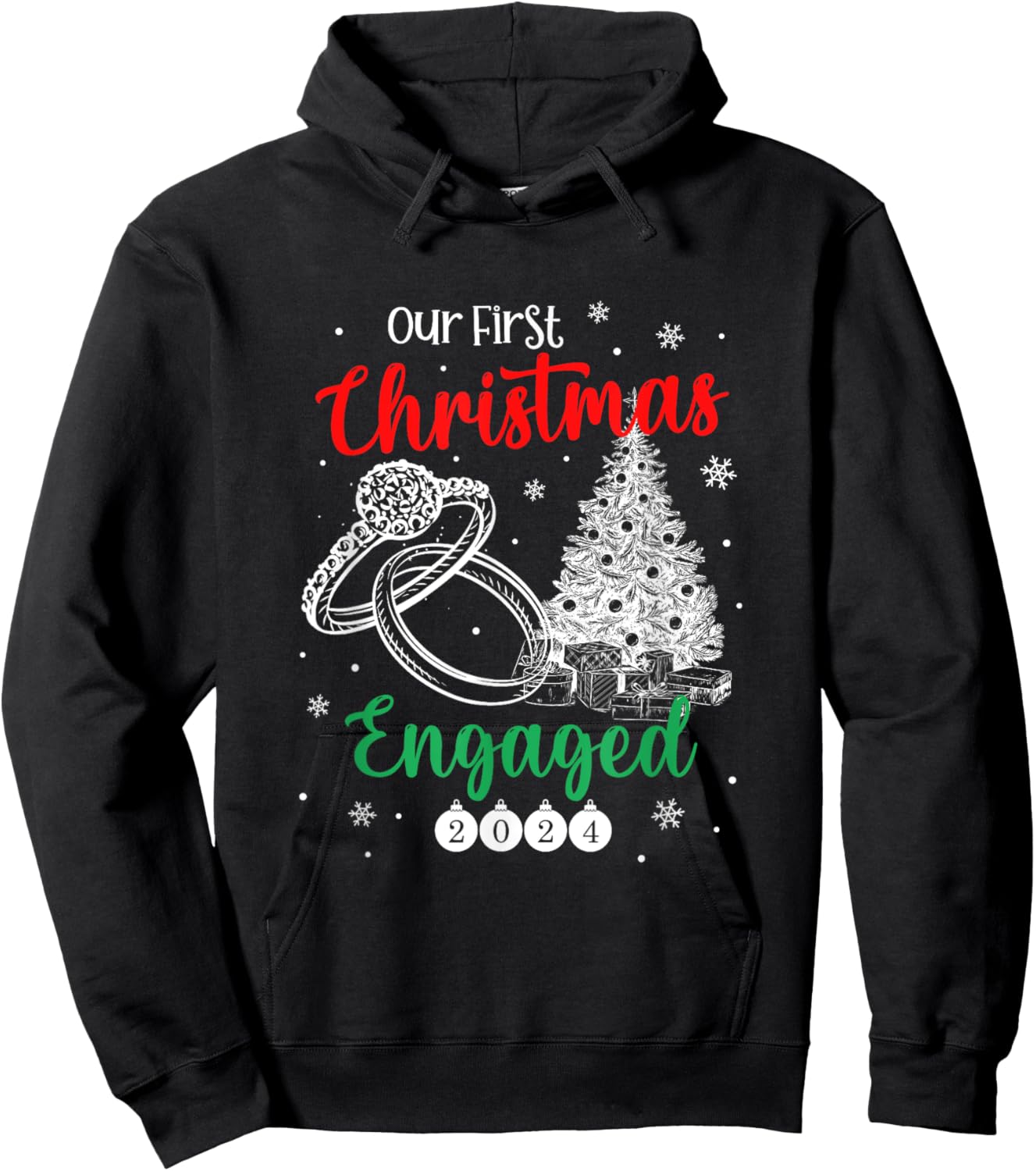 1st Christmas Engaged 2024 Matching Couples Mr and Mrs Xmas Hoodie - Hoodie | Black